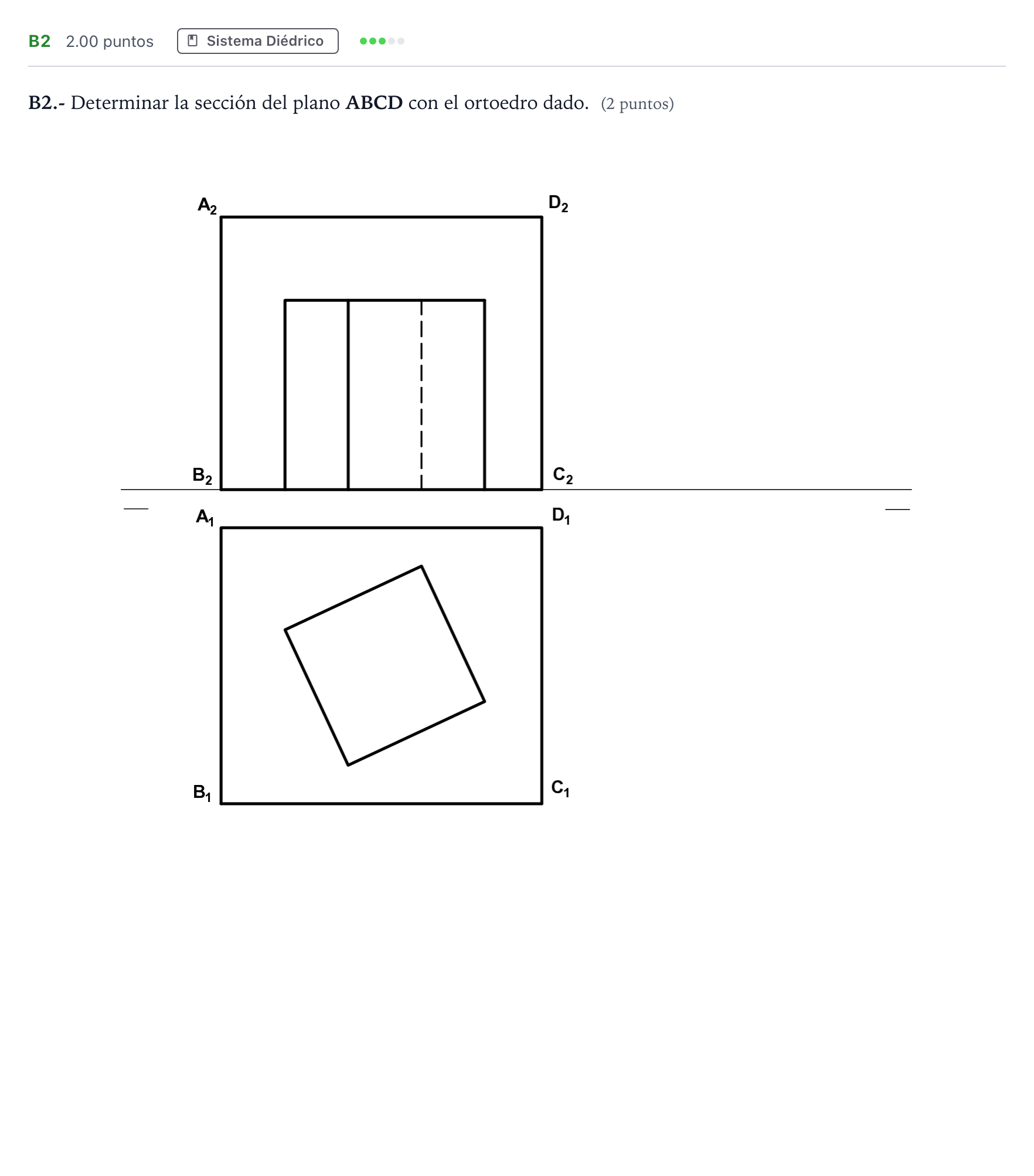 Enunciado: Ejercicio B2 · Dibujo técnico II PAU Madrid Extraordinaria Coincidencias 2024