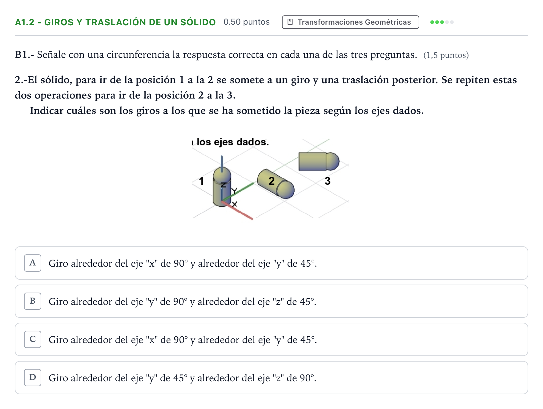 Enunciado: Ejercicio A1.2 - Giros y traslación de un sólido · Dibujo Técnico Aplicado a las Artes Plásticas y al Diseño II PAU Madrid Modelo 2024