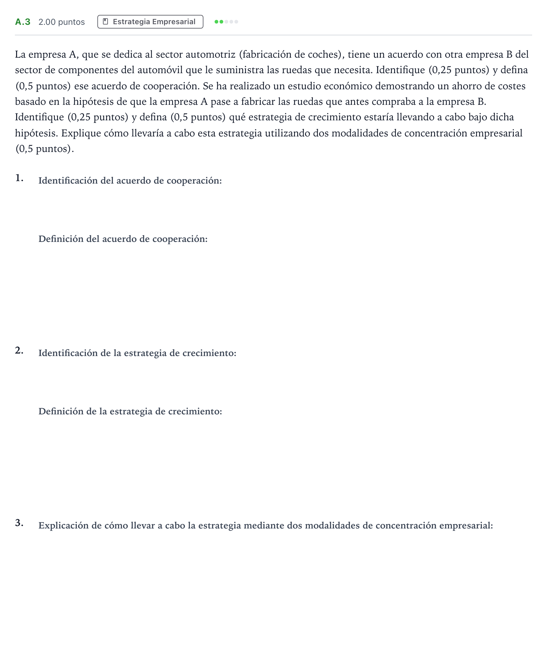 Enunciado: Ejercicio A.3 · Empresa y Diseño de Modelos de Negocio PAU Madrid Extraordinaria 2024