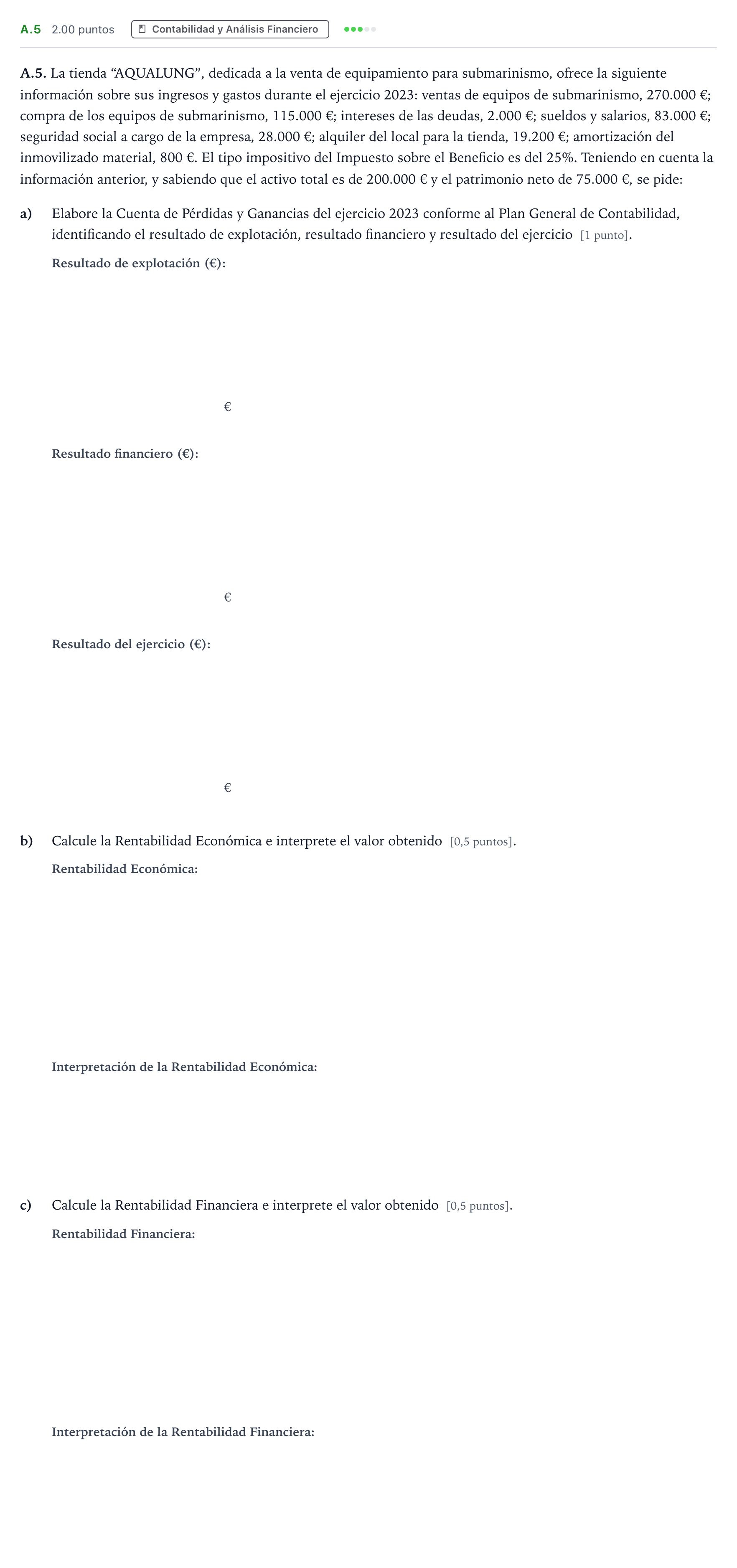 Enunciado: Ejercicio A.5 · Empresa y Diseño de Modelos de Negocio PAU Madrid Extraordinaria 2024
