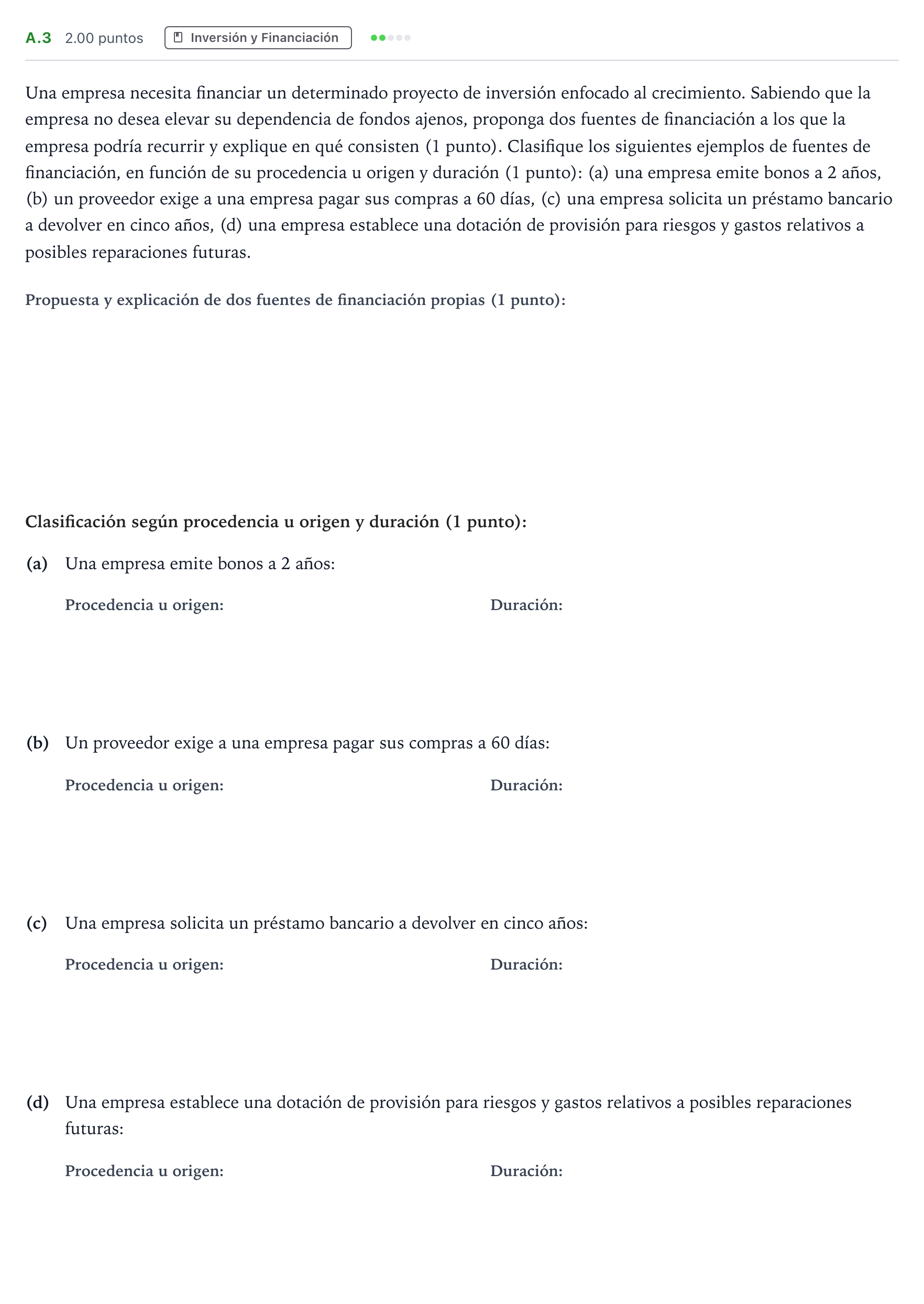 Enunciado: Ejercicio A.3 · Empresa y Diseño de Modelos de Negocio PAU Madrid Modelo 2024