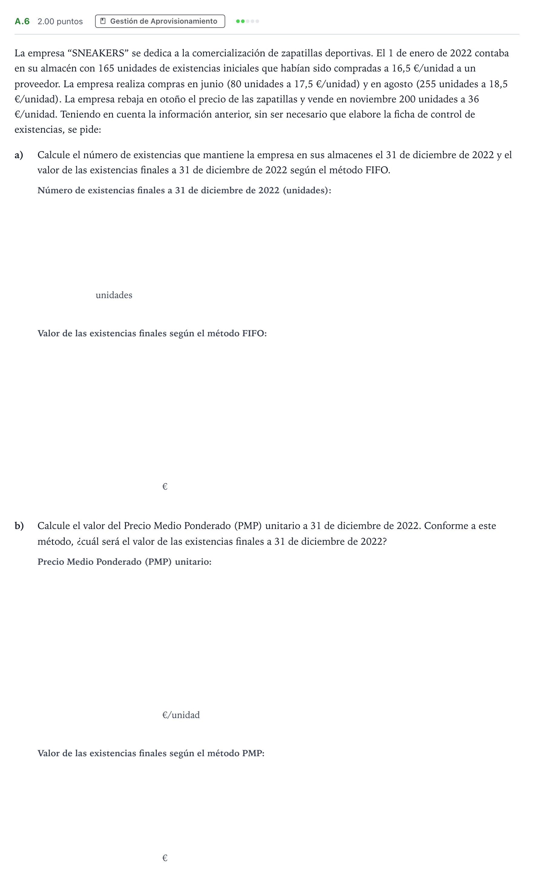 Enunciado: Ejercicio A.6 · Empresa y Diseño de Modelos de Negocio PAU Madrid Modelo 2024