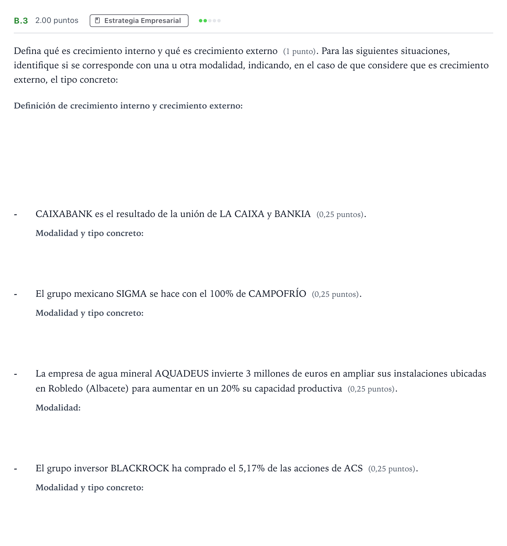 Enunciado: Ejercicio B.3 · Empresa y Diseño de Modelos de Negocio PAU Madrid Modelo 2024