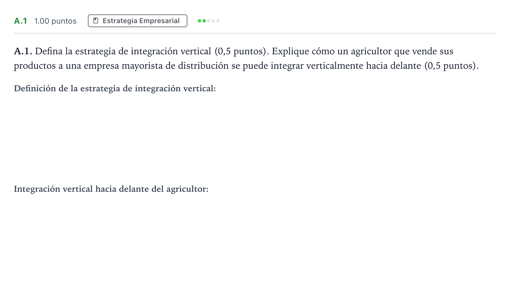 Enunciado: Ejercicio A.1 · Empresa y Diseño de Modelos de Negocio PAU Madrid Ordinaria 2024