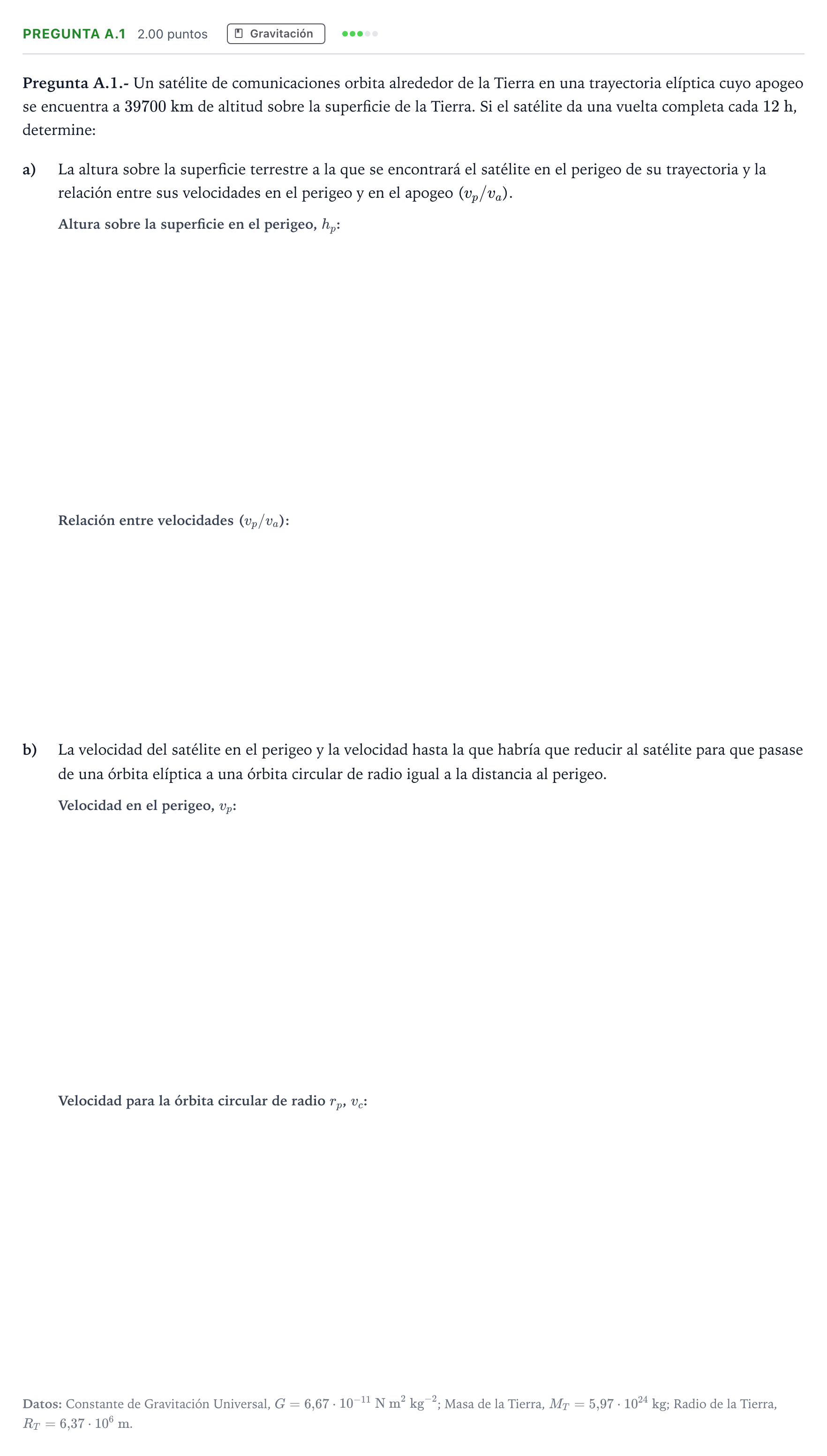 Enunciado: Pregunta A.1 · Física PAU Madrid Extraordinaria 2024