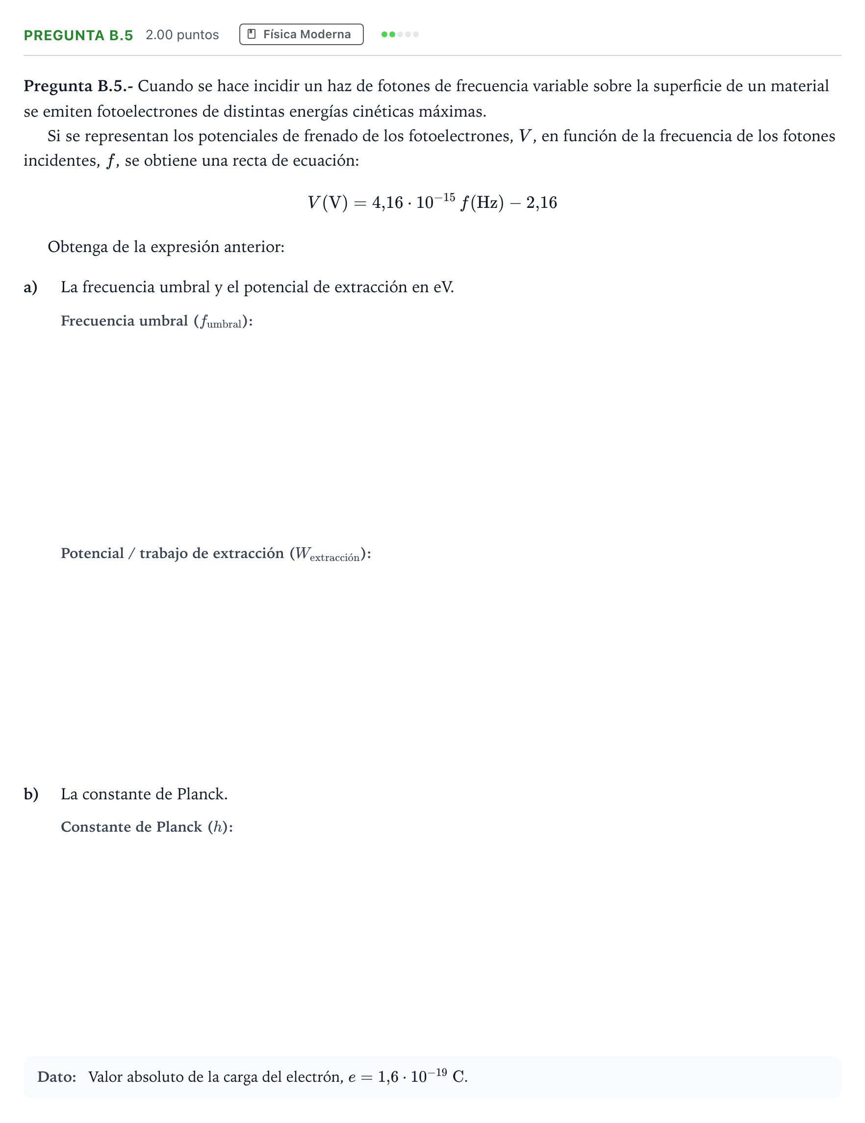 Enunciado: Pregunta B.5 · Física PAU Madrid Extraordinaria 2024