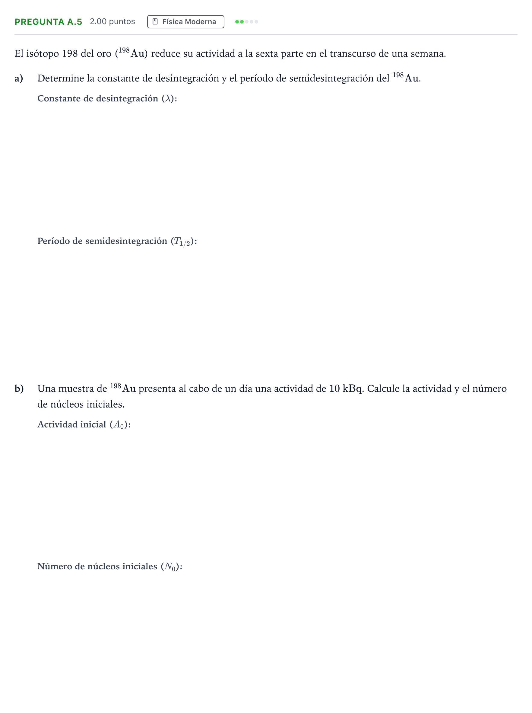 Enunciado: Pregunta A.5 · Física PAU Madrid Modelo 2024