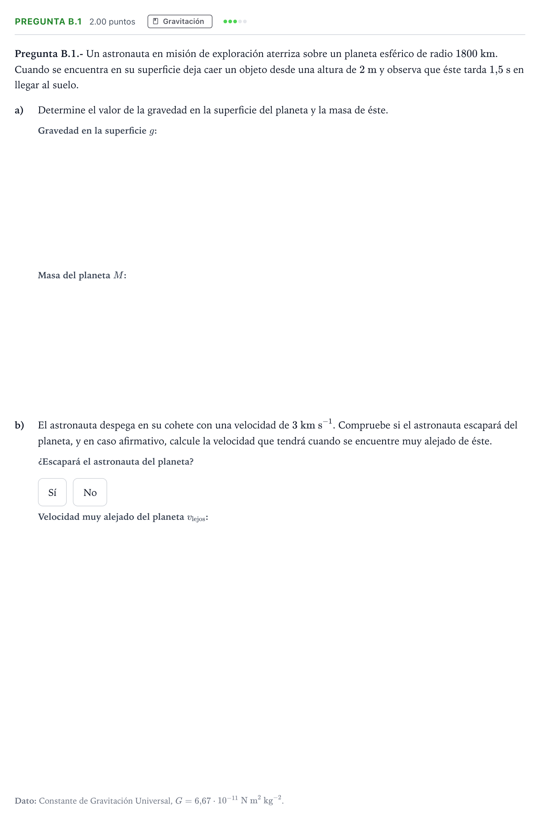 Enunciado: Pregunta B.1 · Física PAU Madrid Modelo 2024
