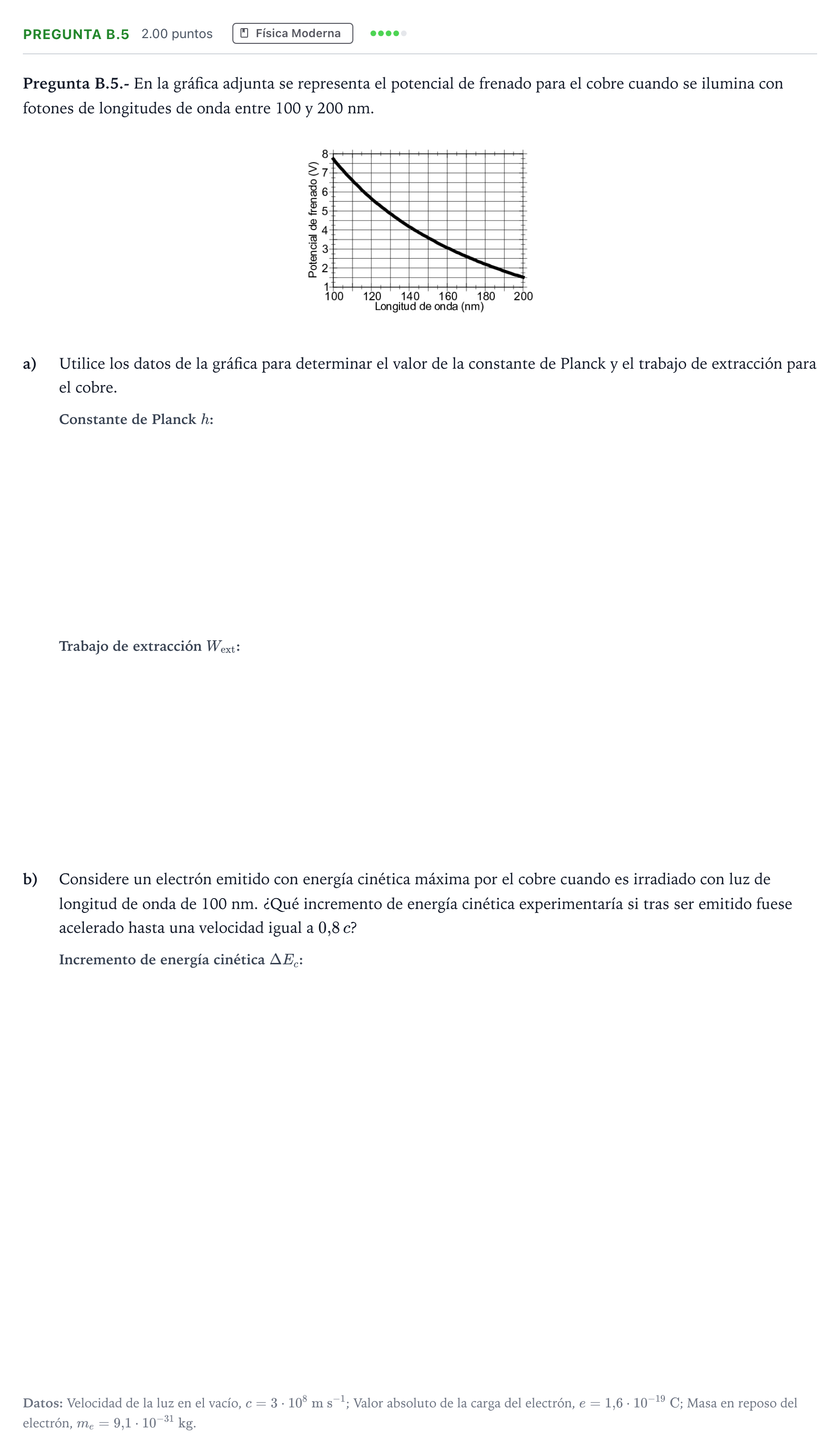 Enunciado: Pregunta B.5 · Física PAU Madrid Modelo 2024