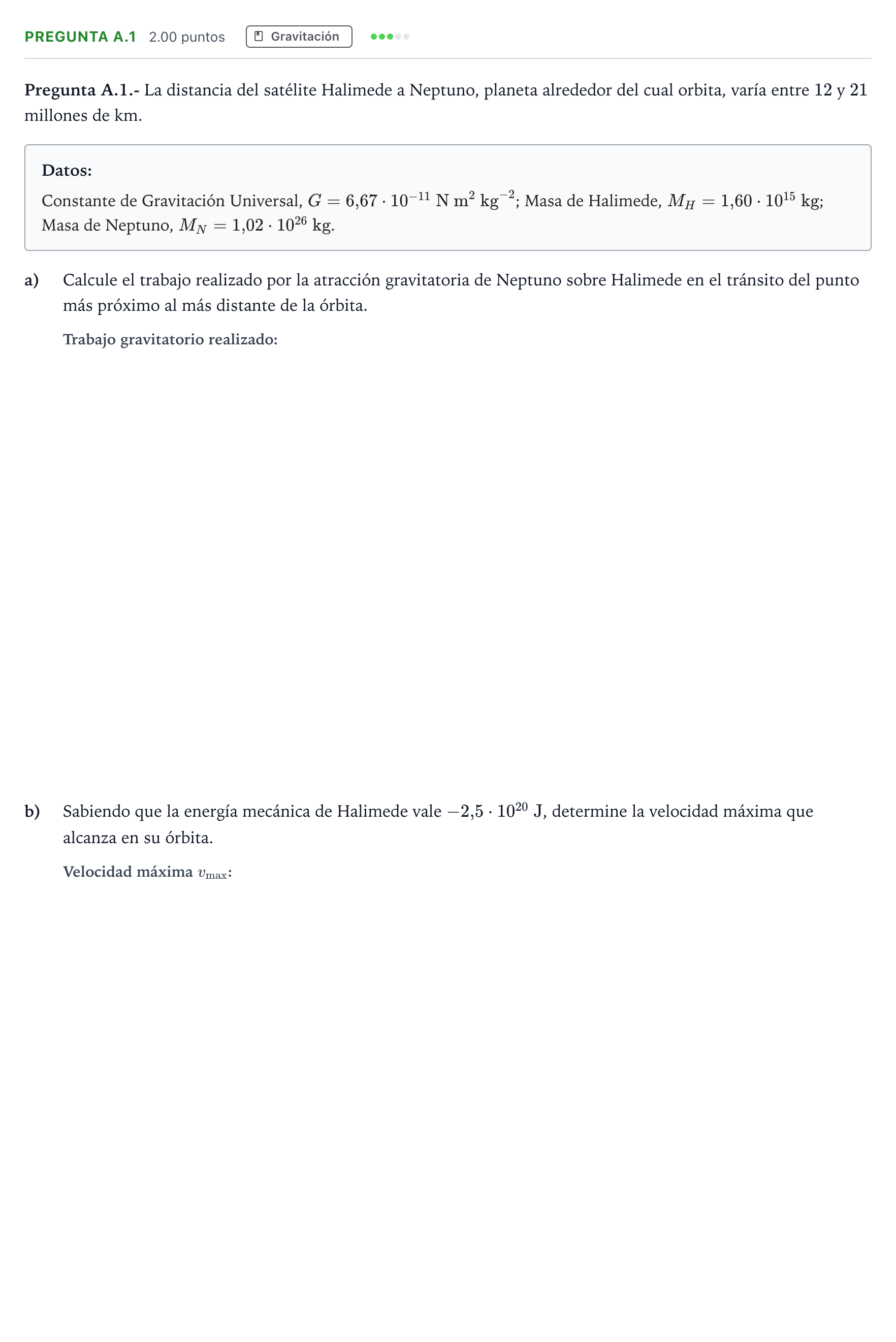 Enunciado: Pregunta A.1 · Física PAU Madrid Ordinaria 2024