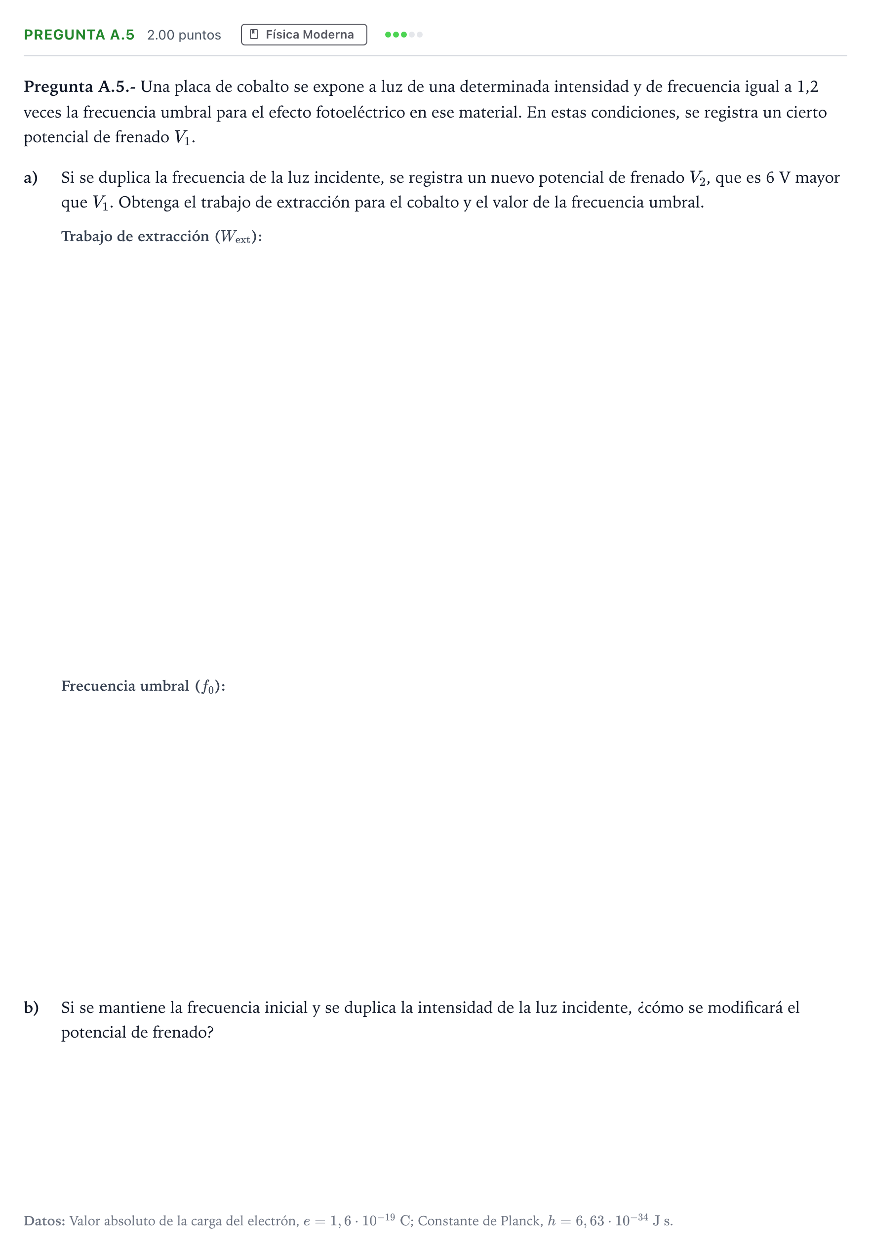 Enunciado: Pregunta A.5 · Física PAU Madrid Ordinaria 2024