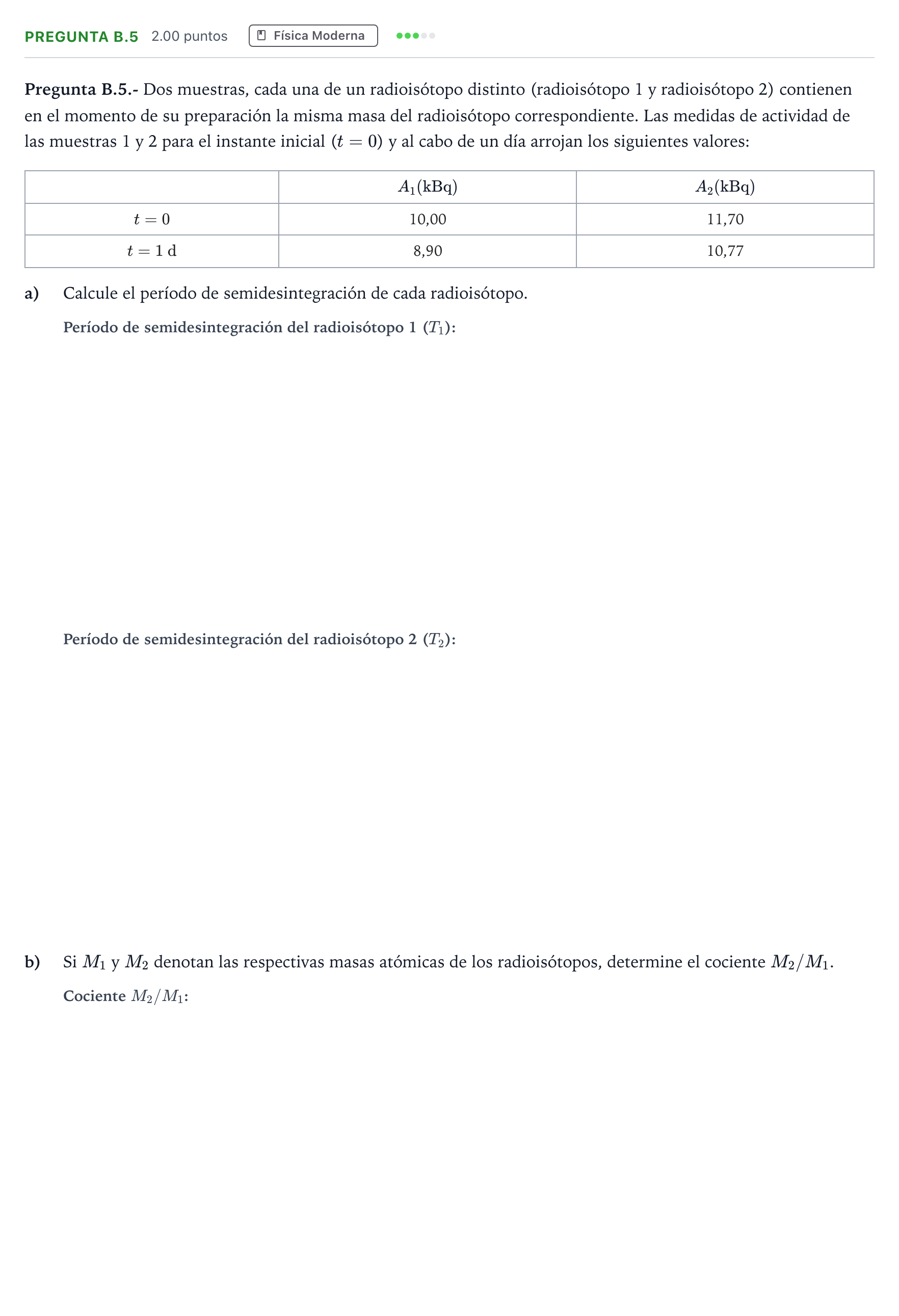 Enunciado: Pregunta B.5 · Física PAU Madrid Ordinaria 2024