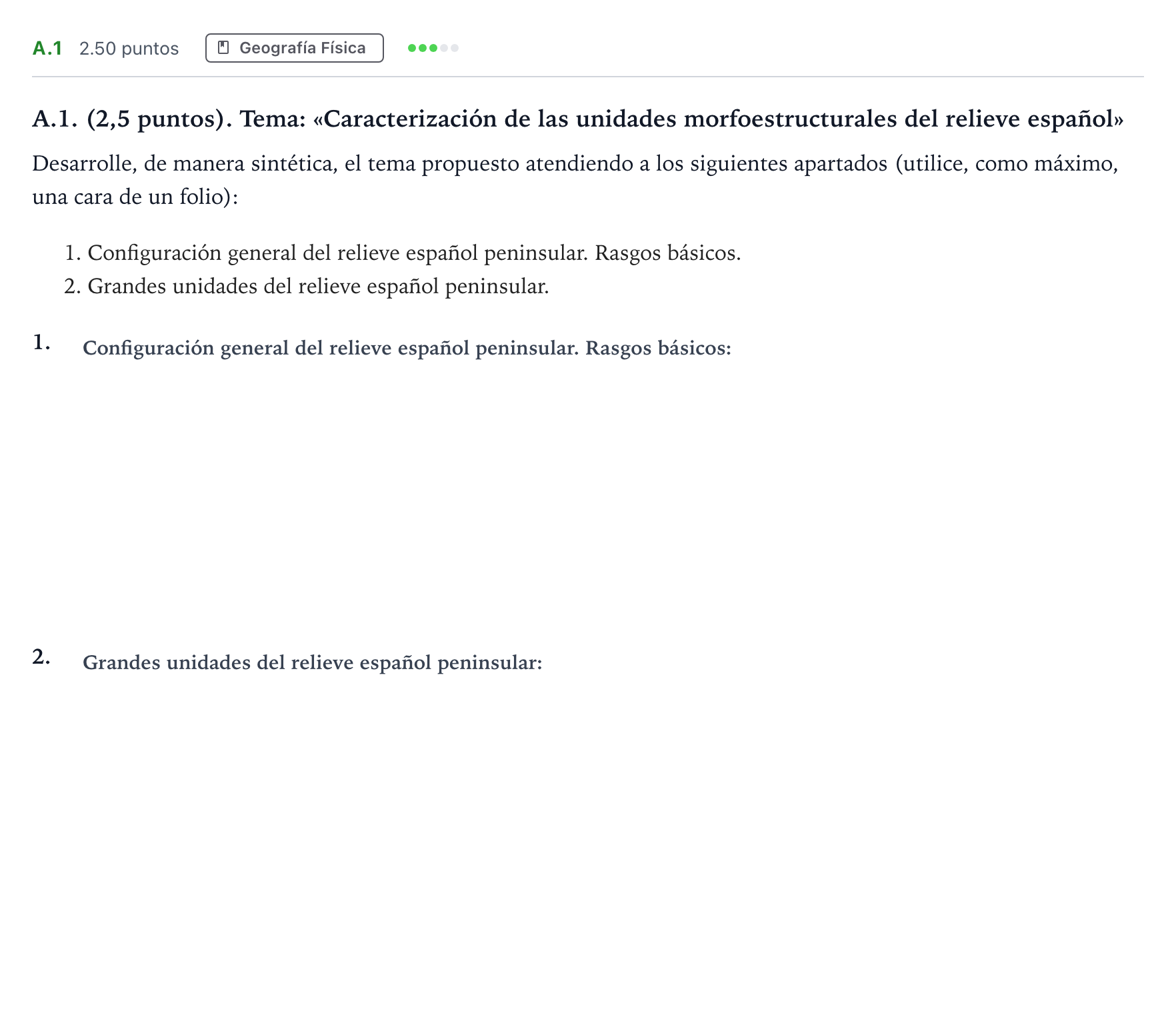 Enunciado: Ejercicio A.1 · Geografía PAU Madrid Modelo 2024