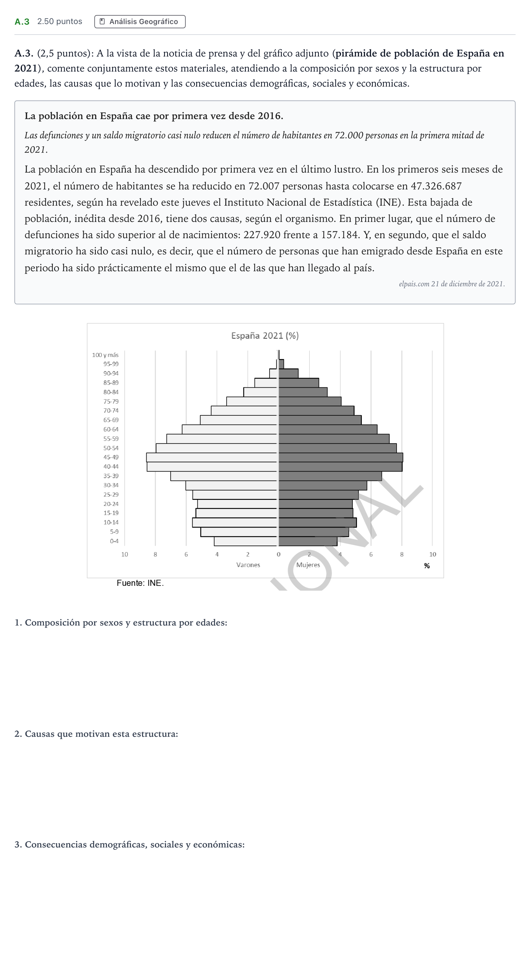 Enunciado: Ejercicio A.3 · Geografía PAU Madrid Modelo 2024