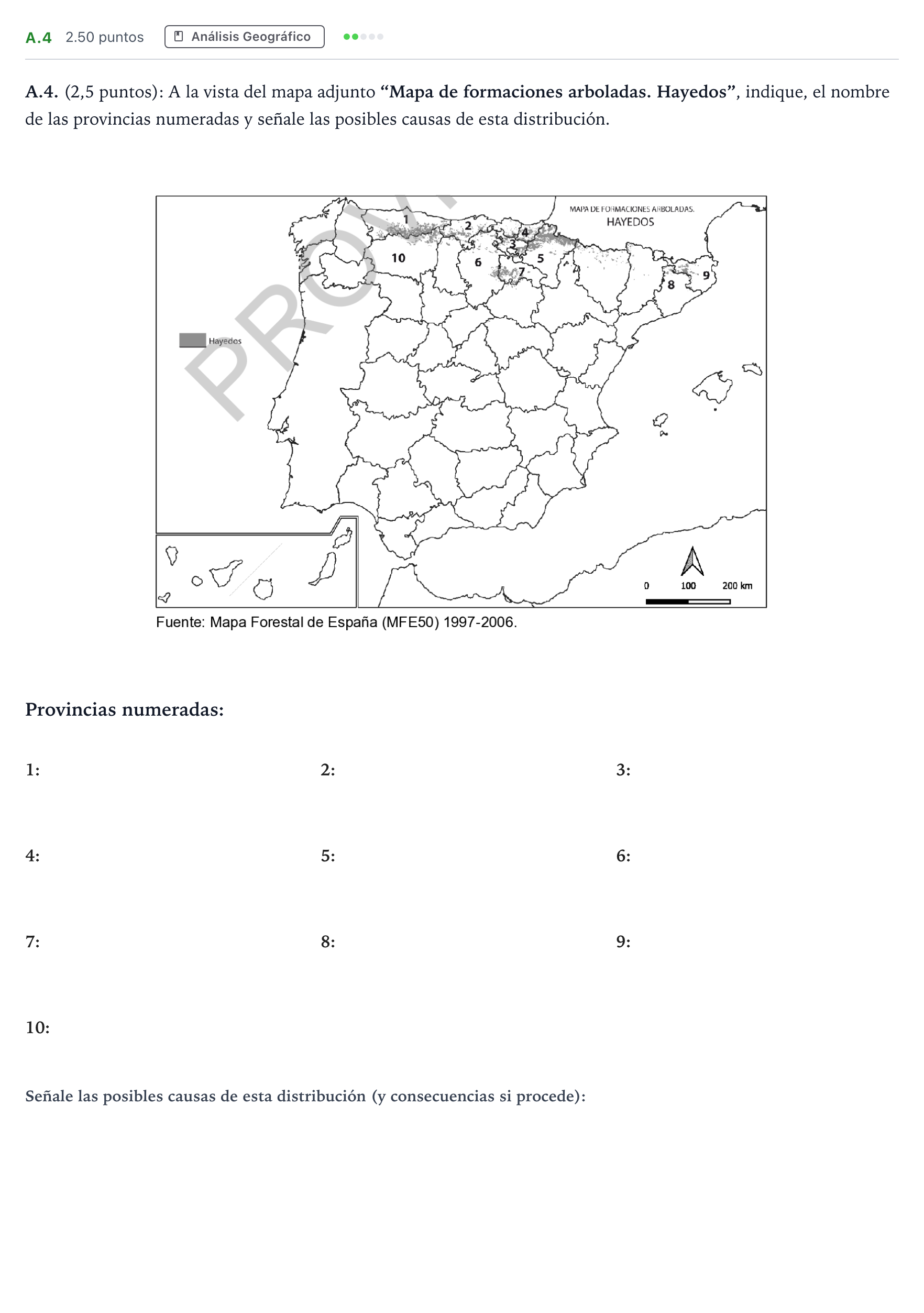 Enunciado: Ejercicio A.4 · Geografía PAU Madrid Modelo 2024