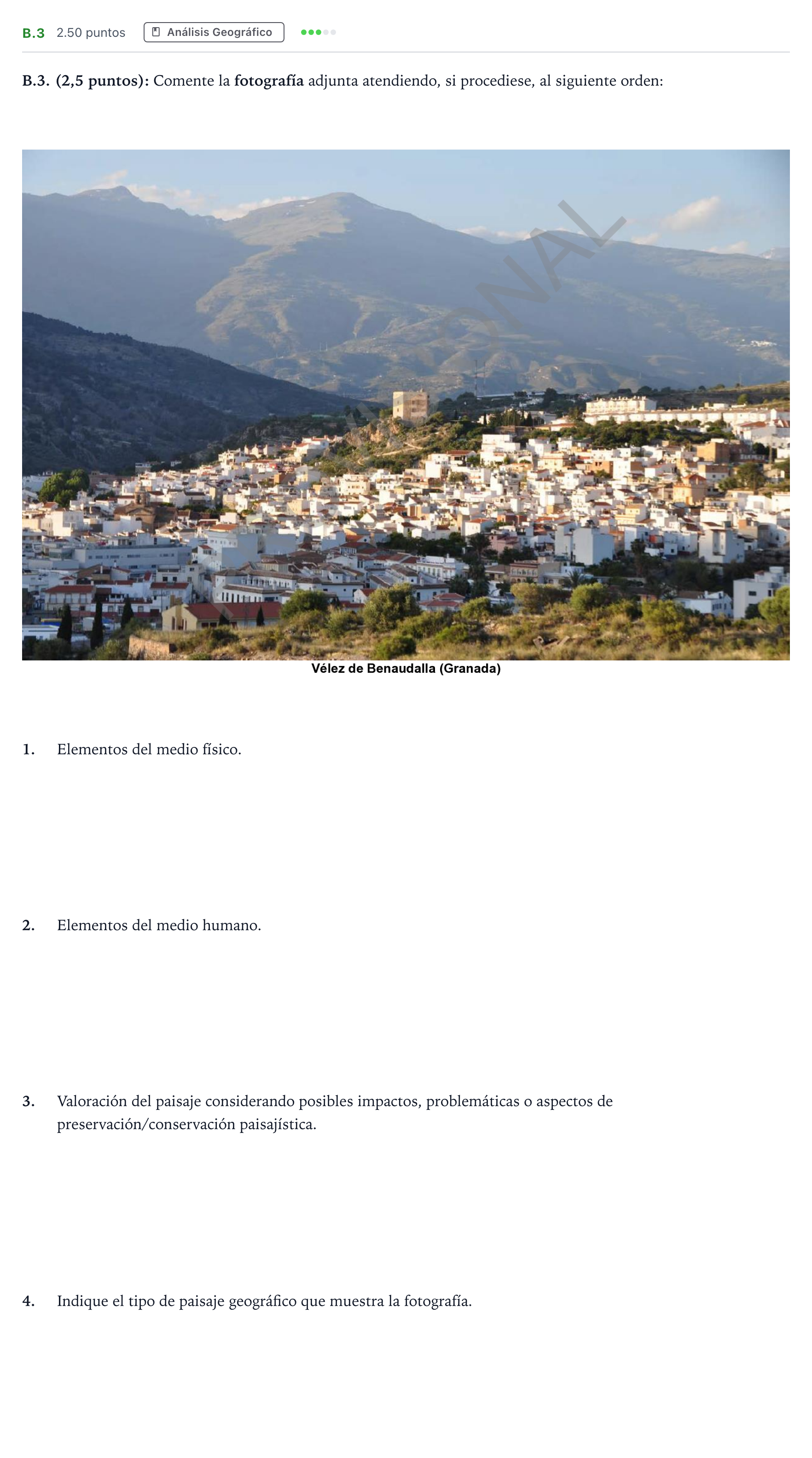Enunciado: Ejercicio B.3 · Geografía PAU Madrid Modelo 2024