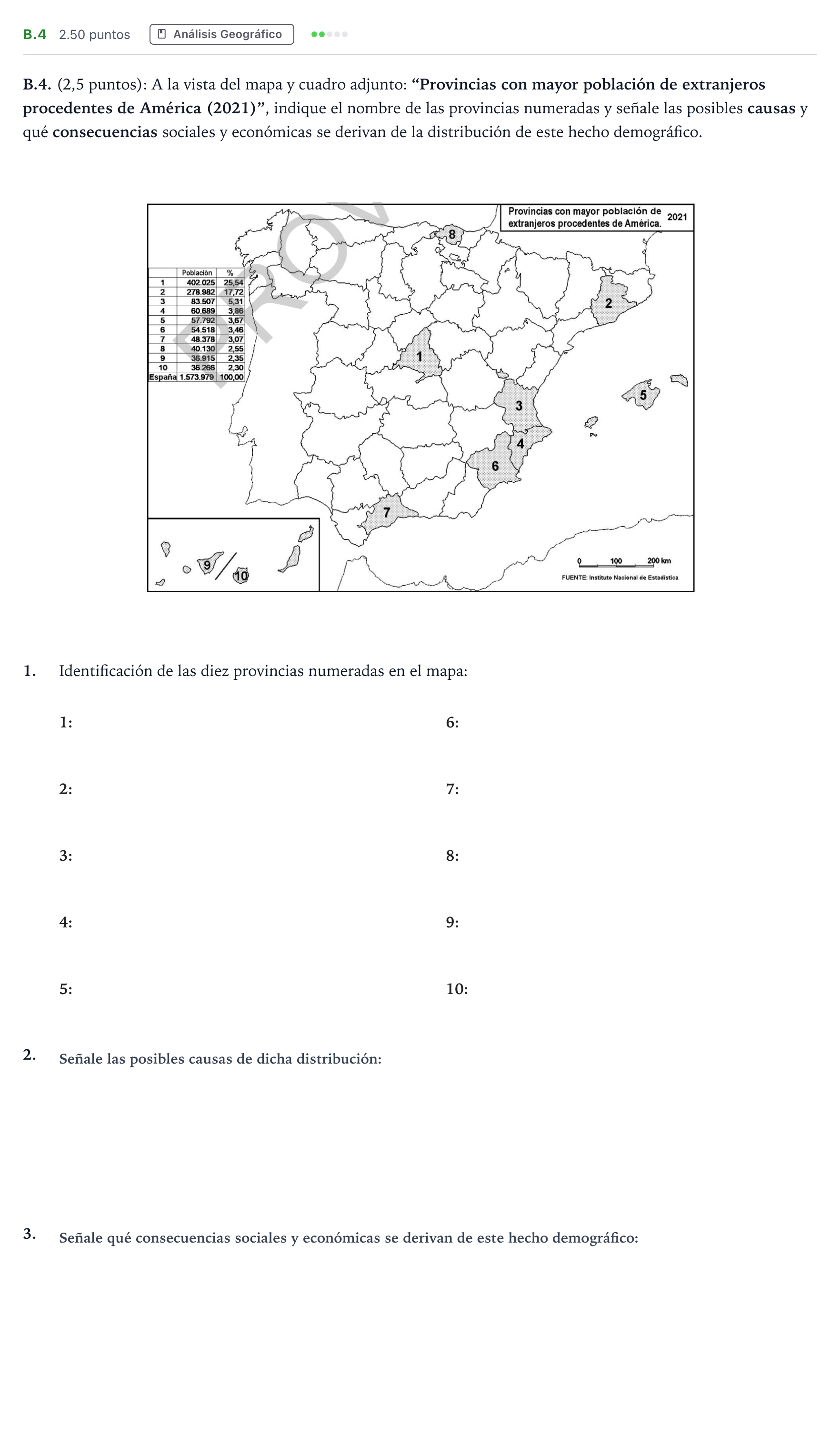 Enunciado: Ejercicio B.4 · Geografía PAU Madrid Modelo 2024