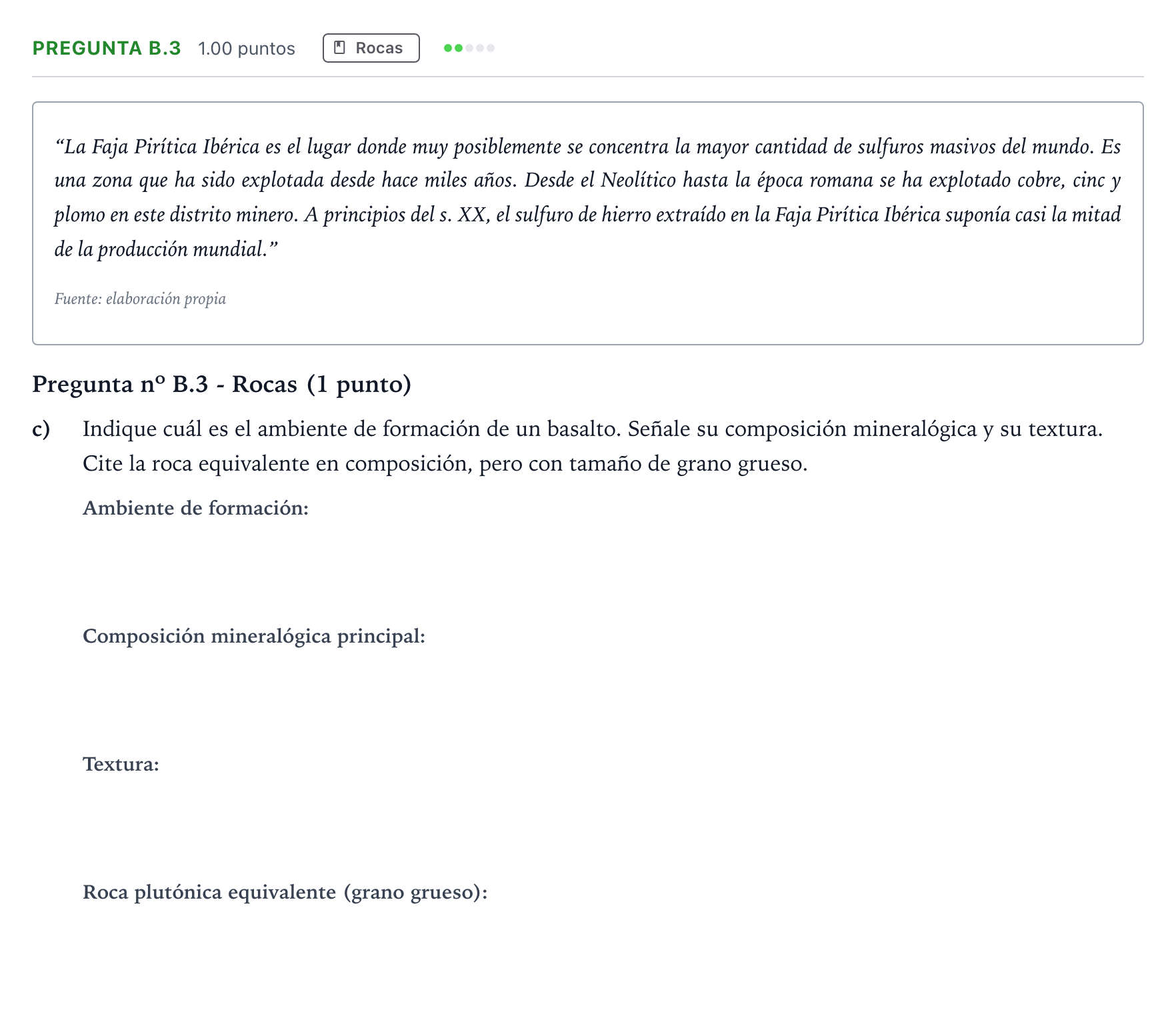 Enunciado: Pregunta B.3 - Rocas · Geología PAU Madrid Extraordinaria 2024