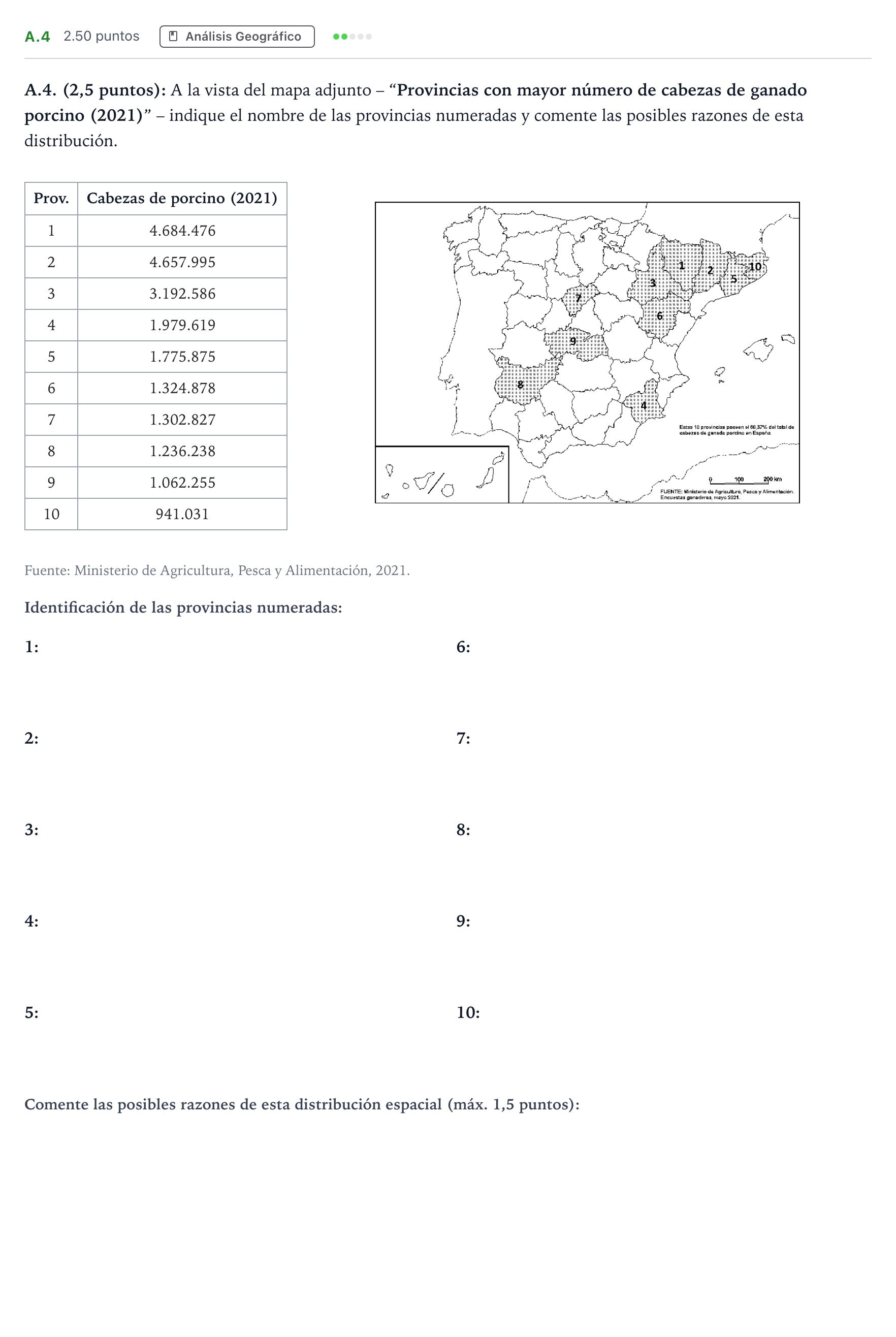 Enunciado: Ejercicio A.4 · Geografía PAU Madrid Ordinaria 2024