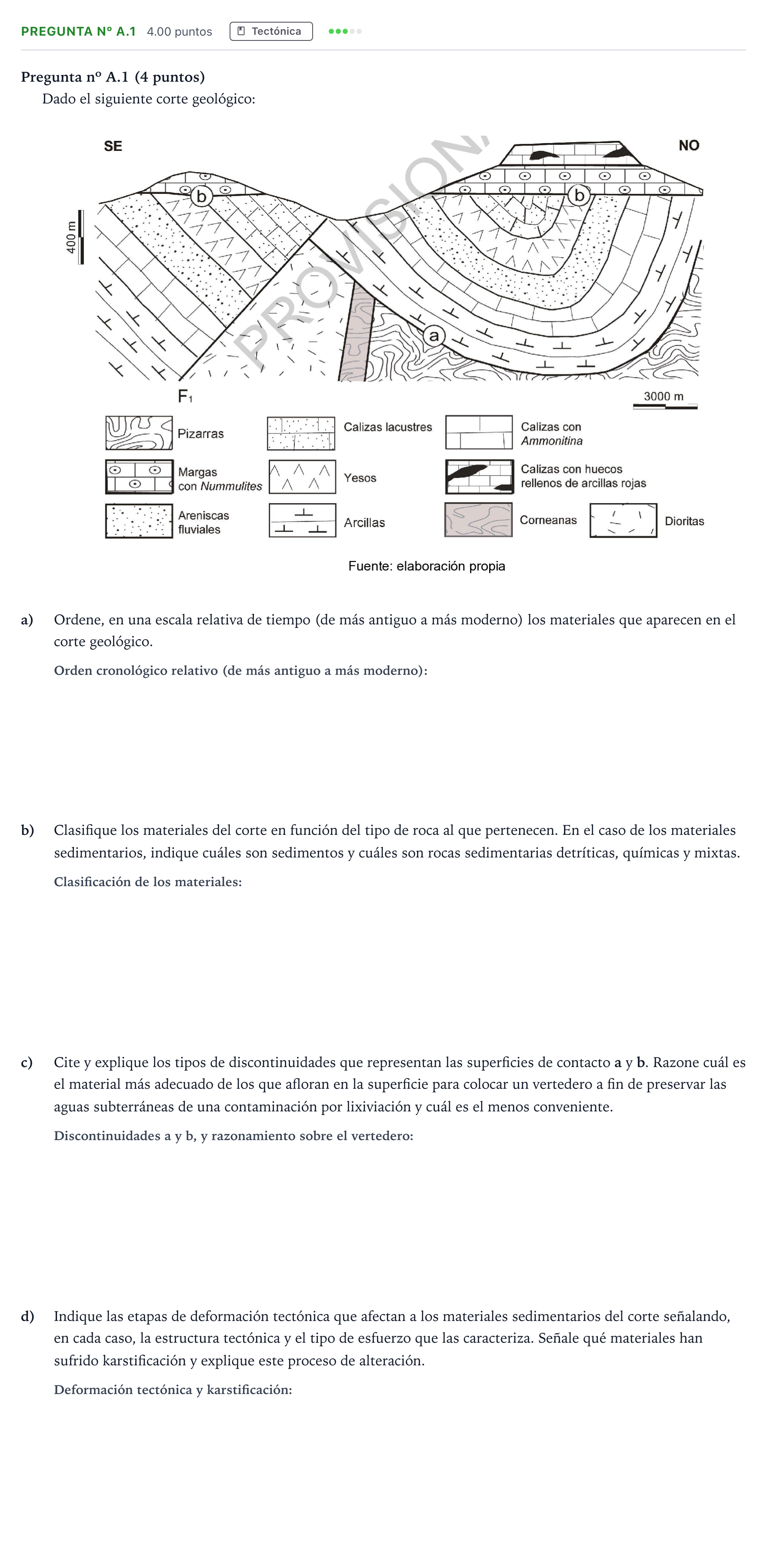 Enunciado: Pregunta nº A.1 · Geología PAU Madrid Modelo 2024