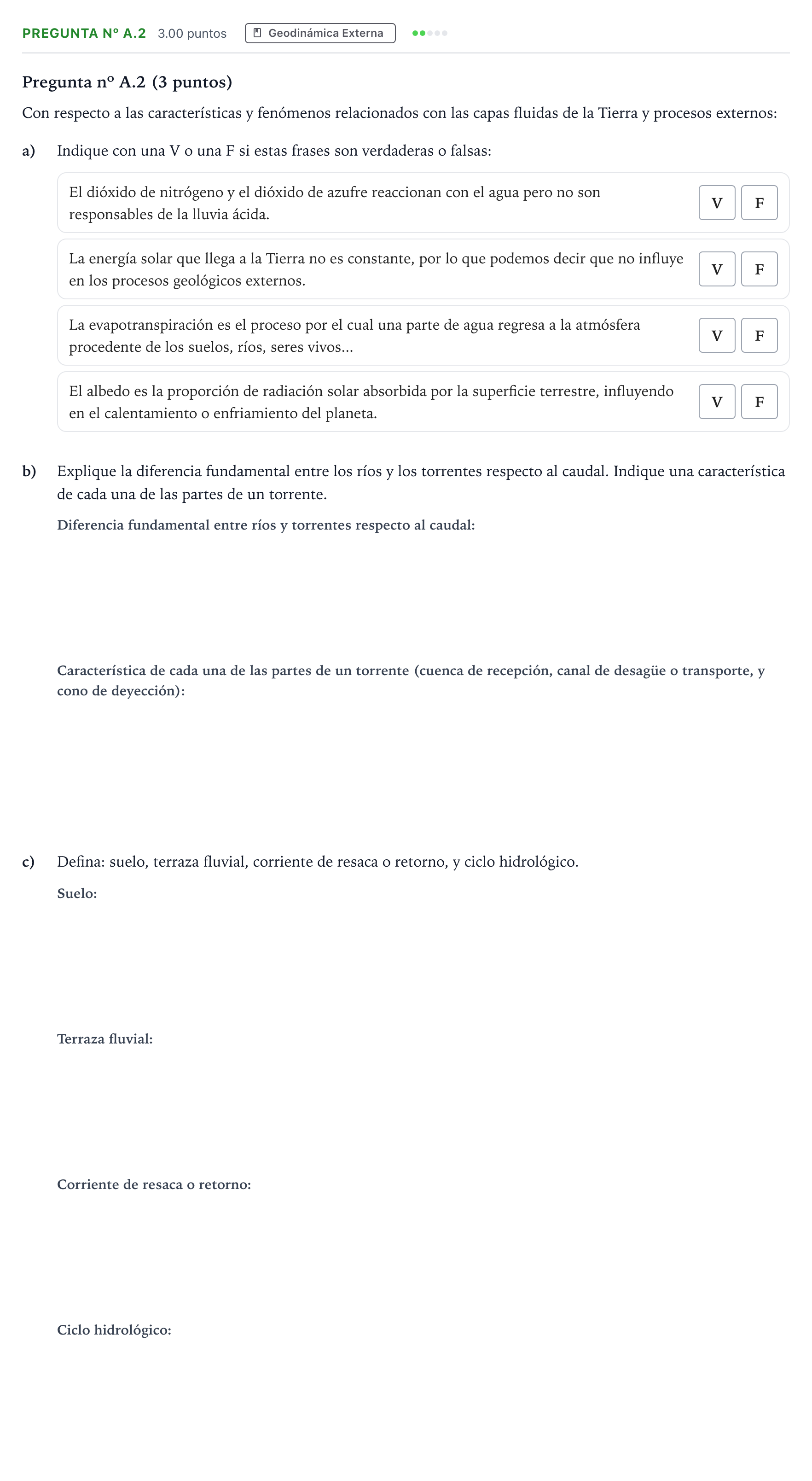 Enunciado: Pregunta nº A.2 · Geología PAU Madrid Modelo 2024