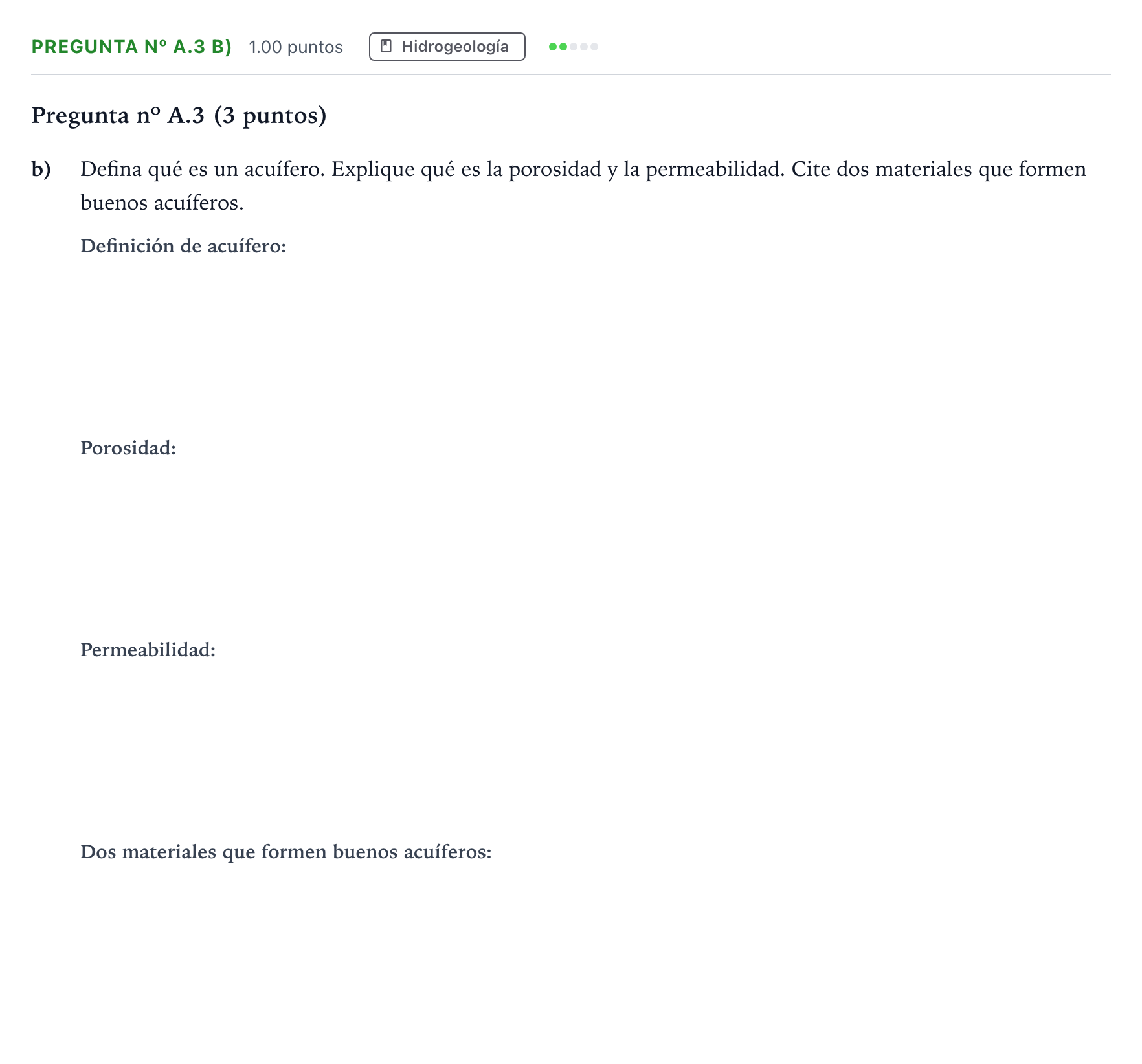 Enunciado: Pregunta nº A.3 b) - Hidrogeología · Geología PAU Madrid Modelo 2024