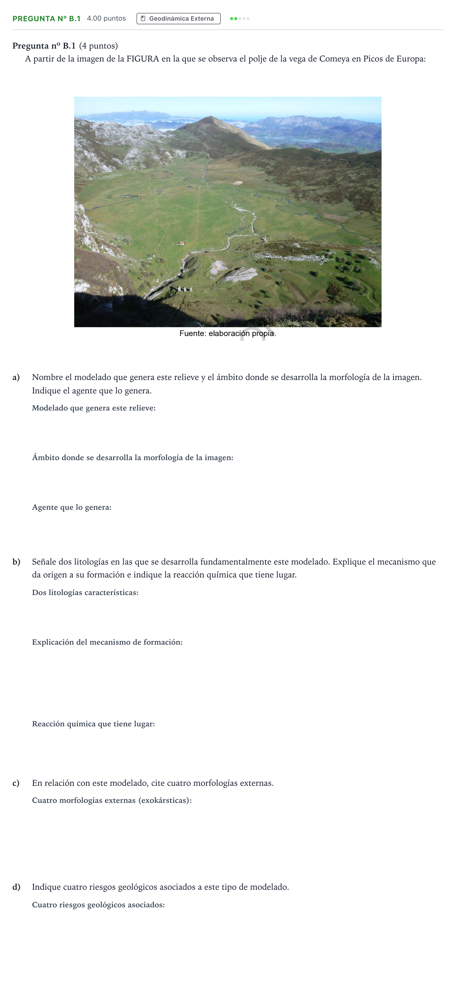 Enunciado: Pregunta nº B.1 · Geología PAU Madrid Modelo 2024