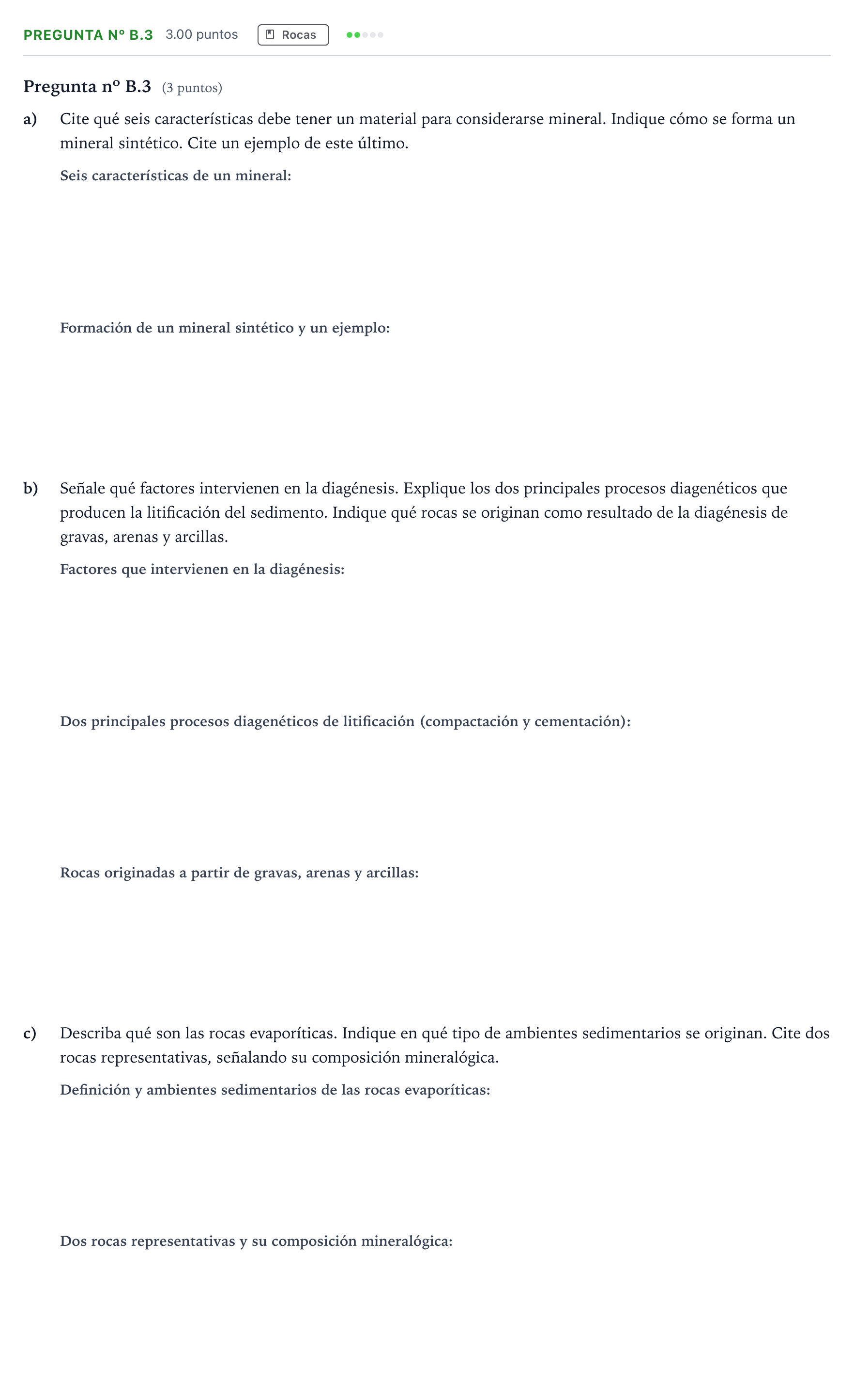 Enunciado: Pregunta nº B.3 · Geología PAU Madrid Modelo 2024