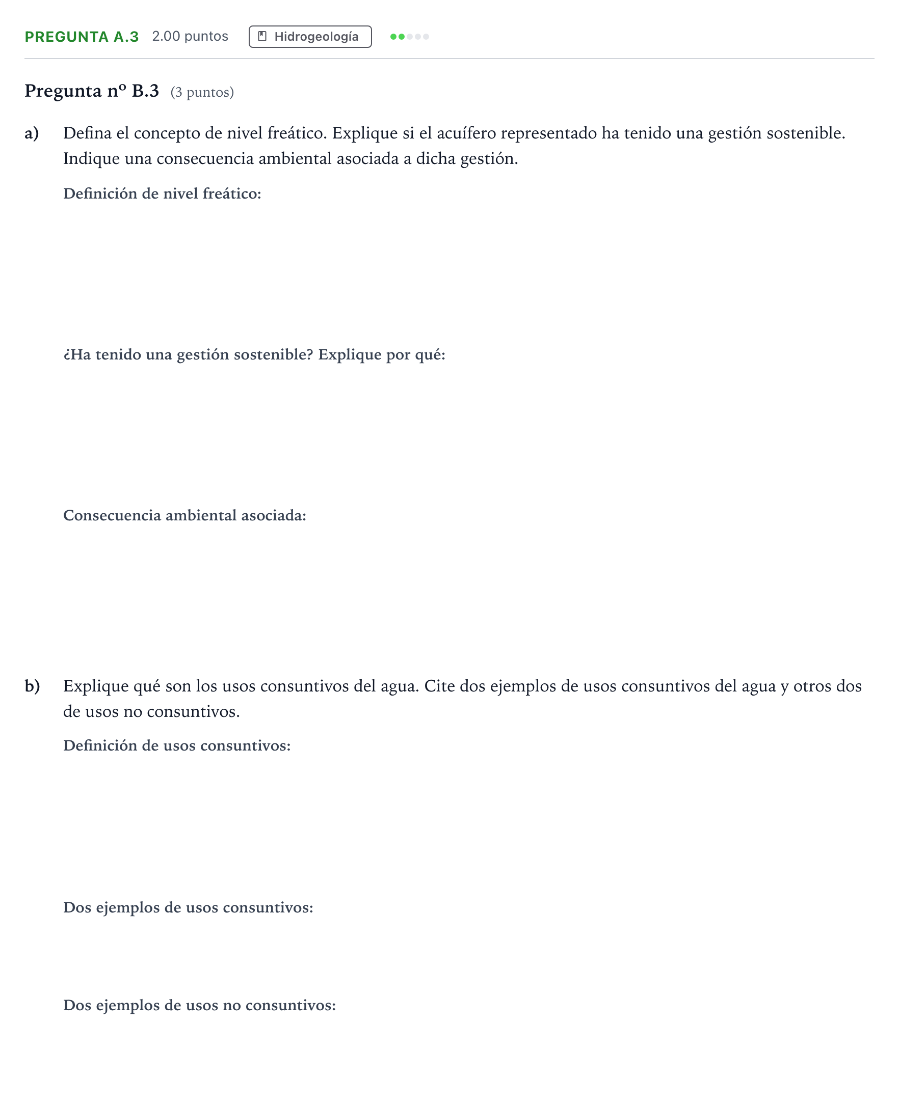 Enunciado: Pregunta A.3 - Hidrogeología · Geología PAU Madrid Ordinaria 2024