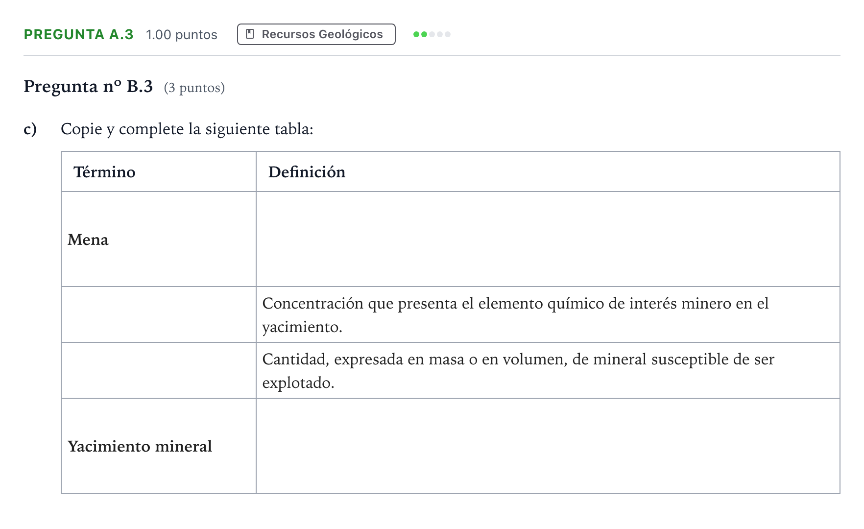 Enunciado: Pregunta A.3 - Recursos Geológicos · Geología PAU Madrid Ordinaria 2024