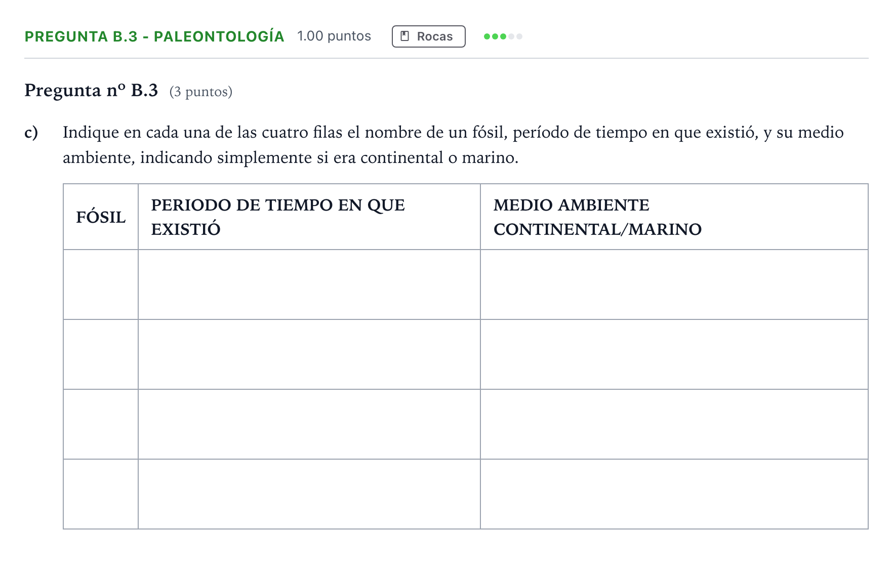 Enunciado: Pregunta B.3 - Paleontología · Geología PAU Madrid Ordinaria 2024