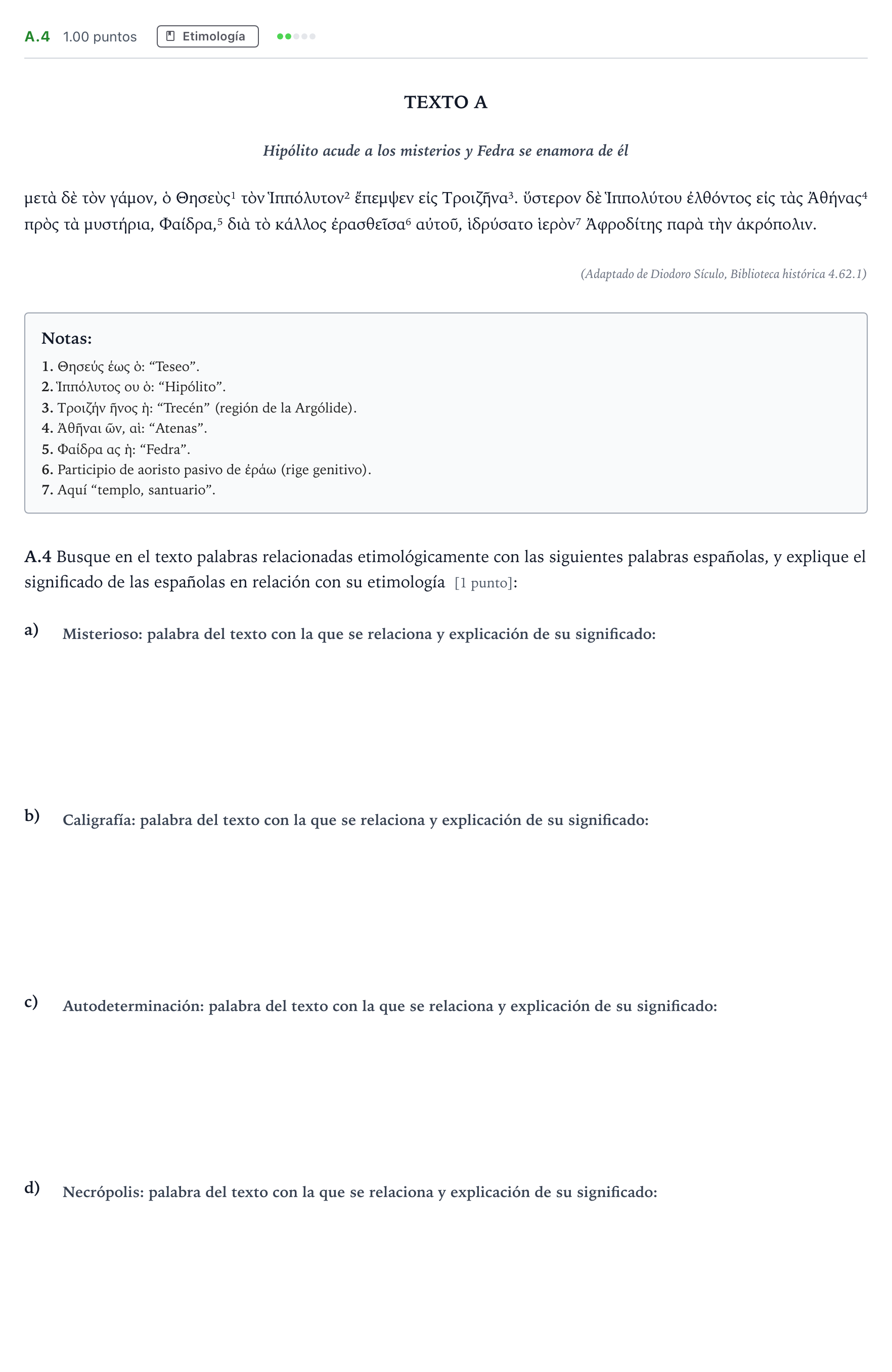 Enunciado: Ejercicio A.4 · Griego II PAU Madrid Extraordinaria 2024