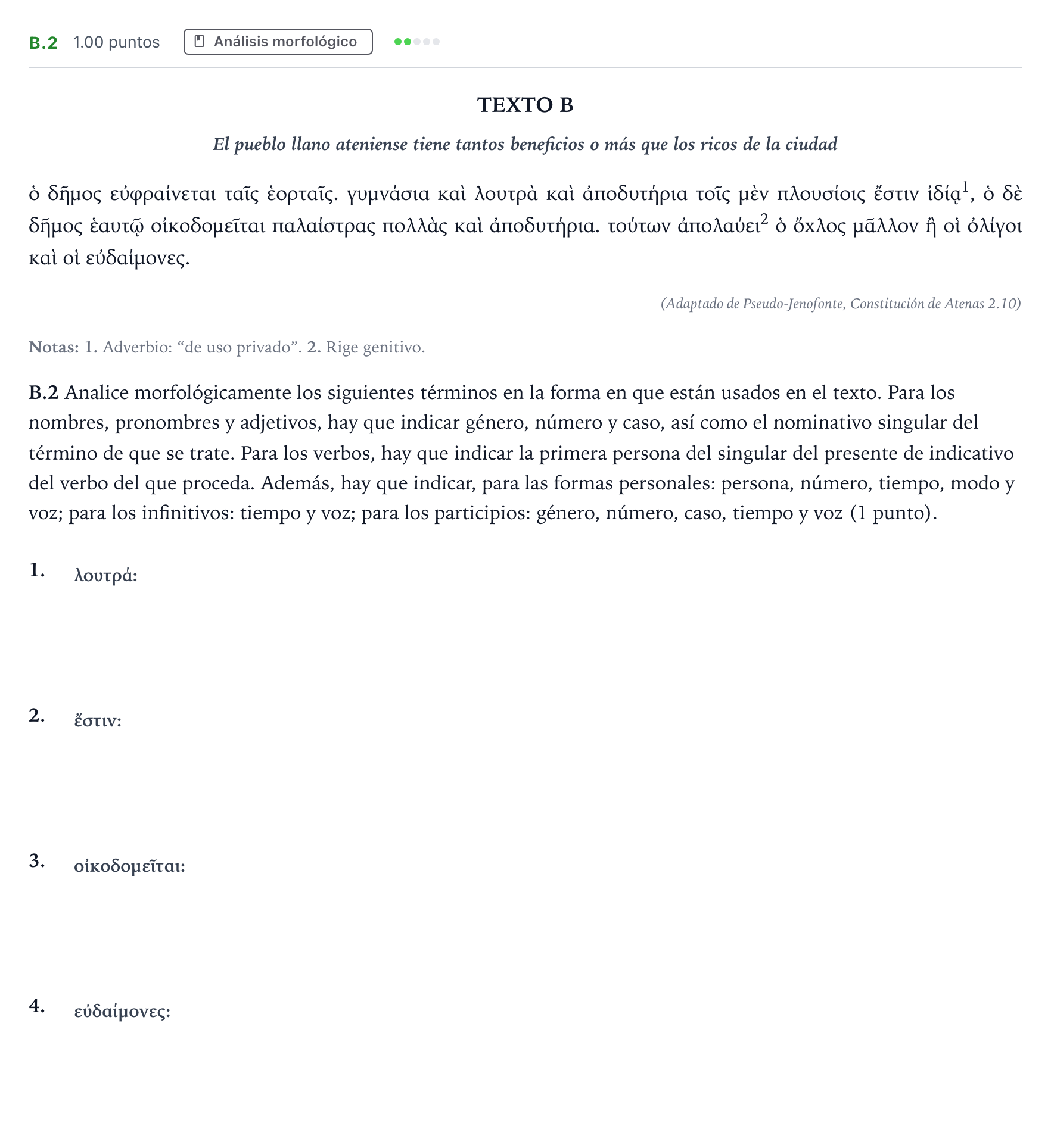 Enunciado: Ejercicio B.2 · Griego II PAU Madrid Extraordinaria 2024