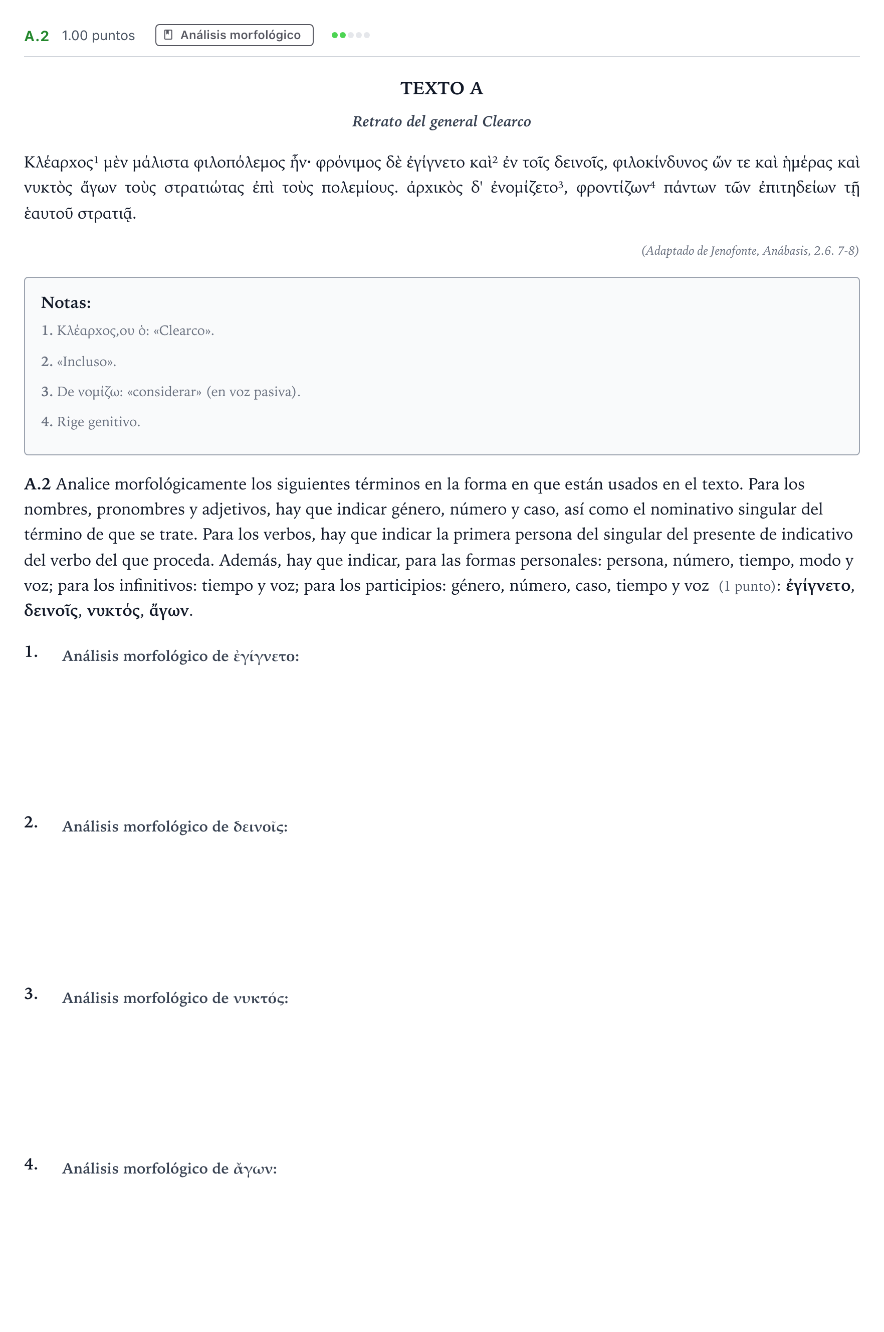 Enunciado: Ejercicio A.2 · Griego II PAU Madrid Modelo 2024