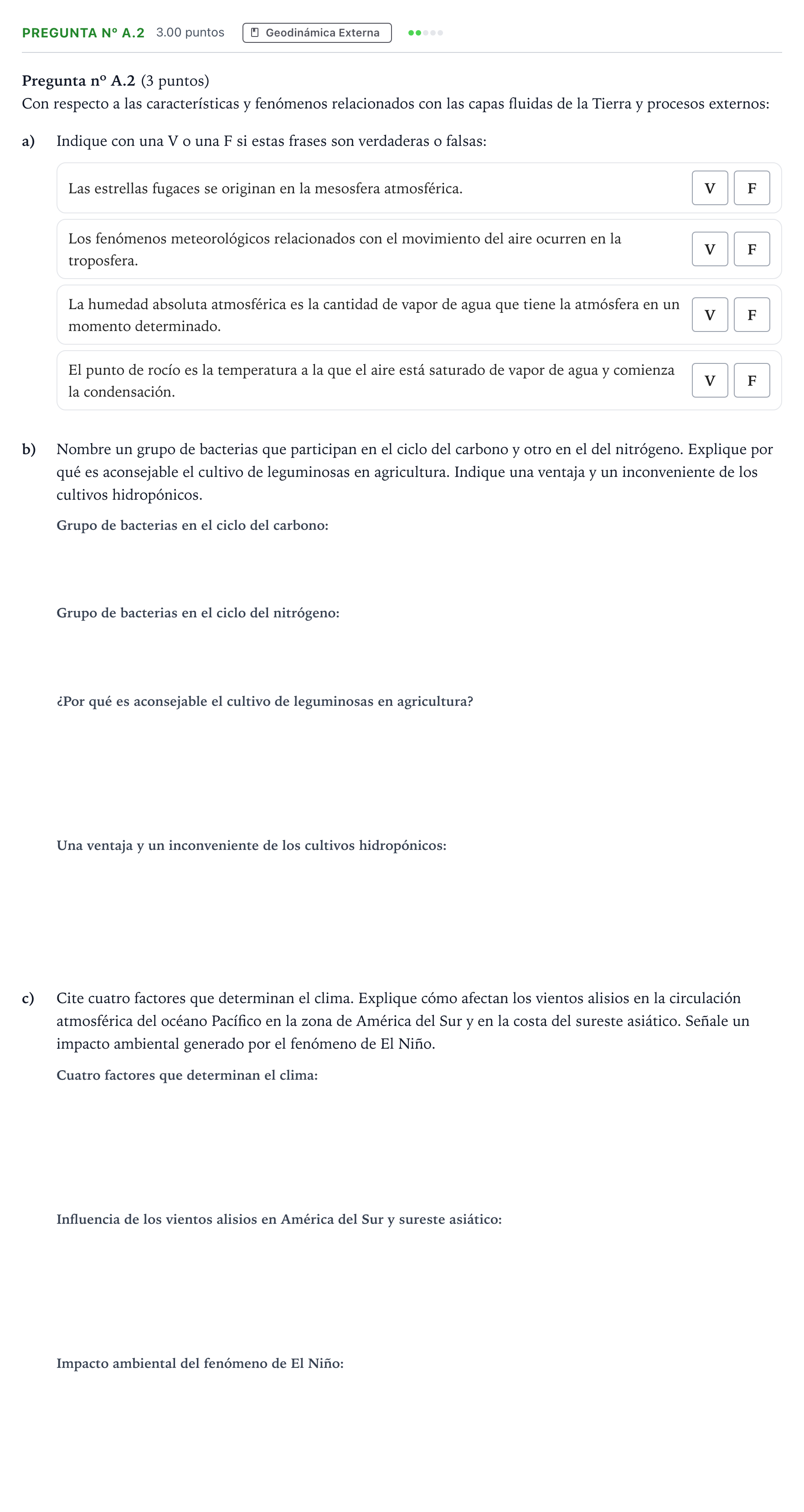 Enunciado: Pregunta nº A.2 · Geología PAU Madrid Ordinaria Coincidencias 2024