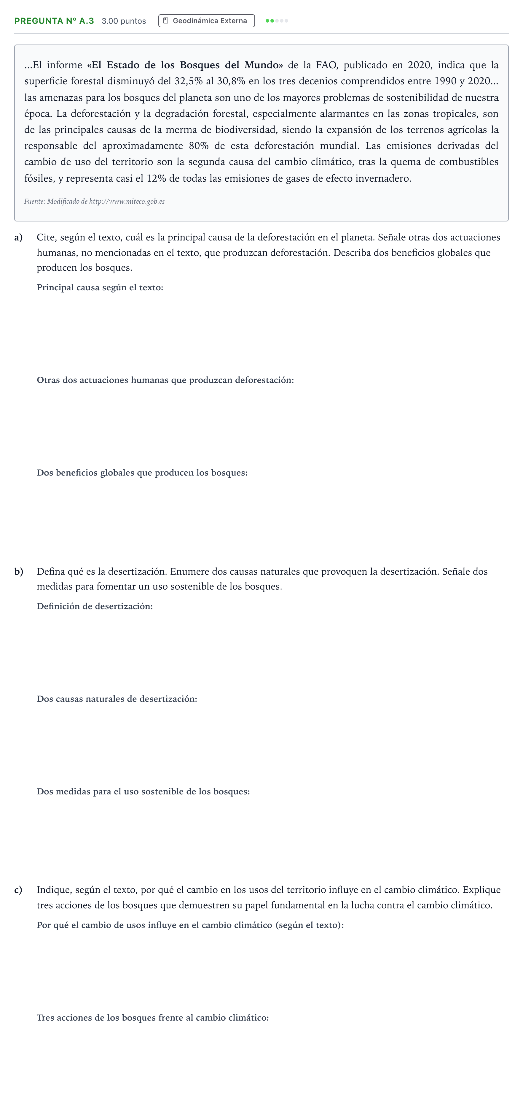 Enunciado: Pregunta nº A.3 · Geología PAU Madrid Ordinaria Coincidencias 2024