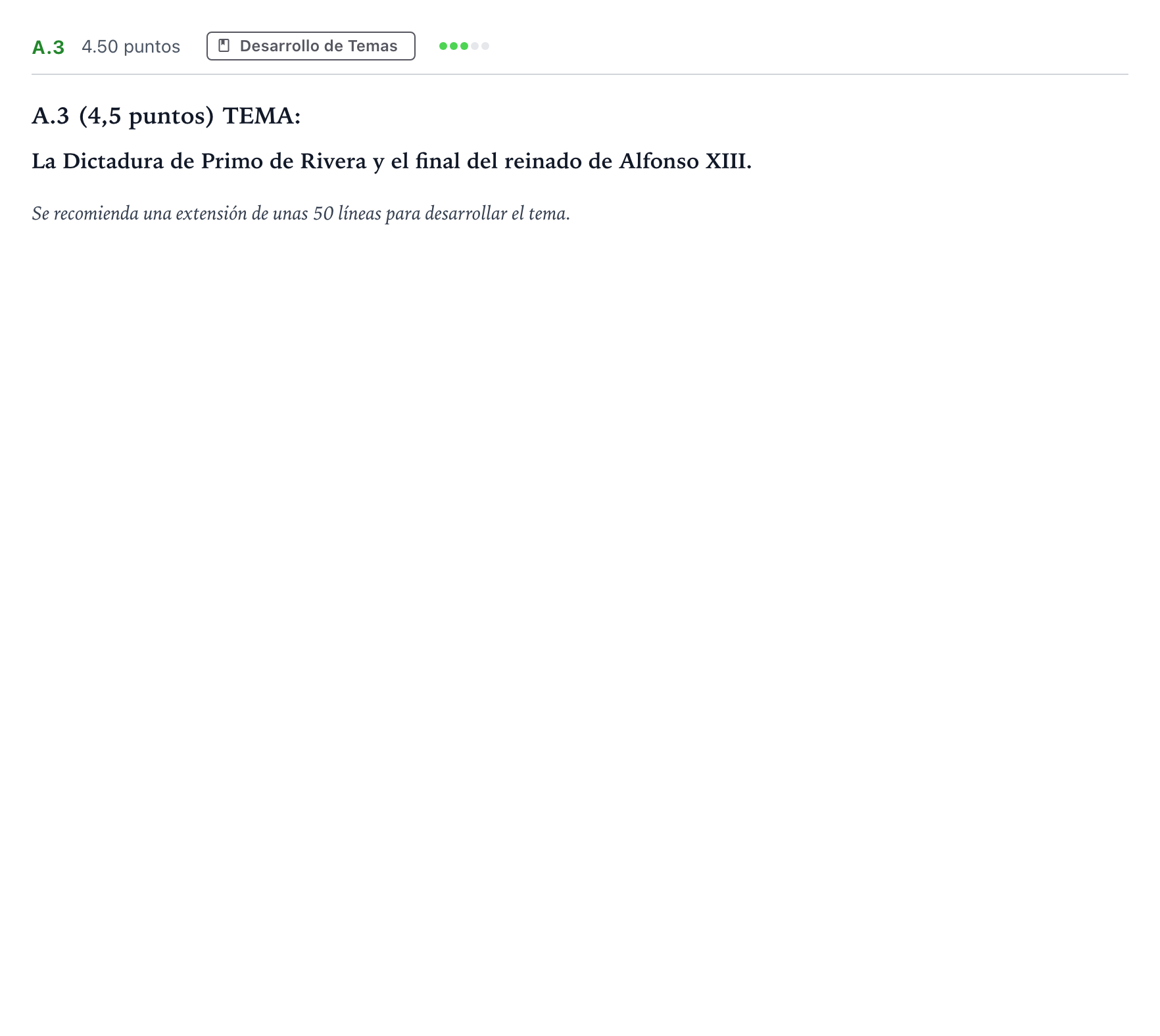 Enunciado: Ejercicio A.3 · Historia de España PAU Madrid Extraordinaria 2024