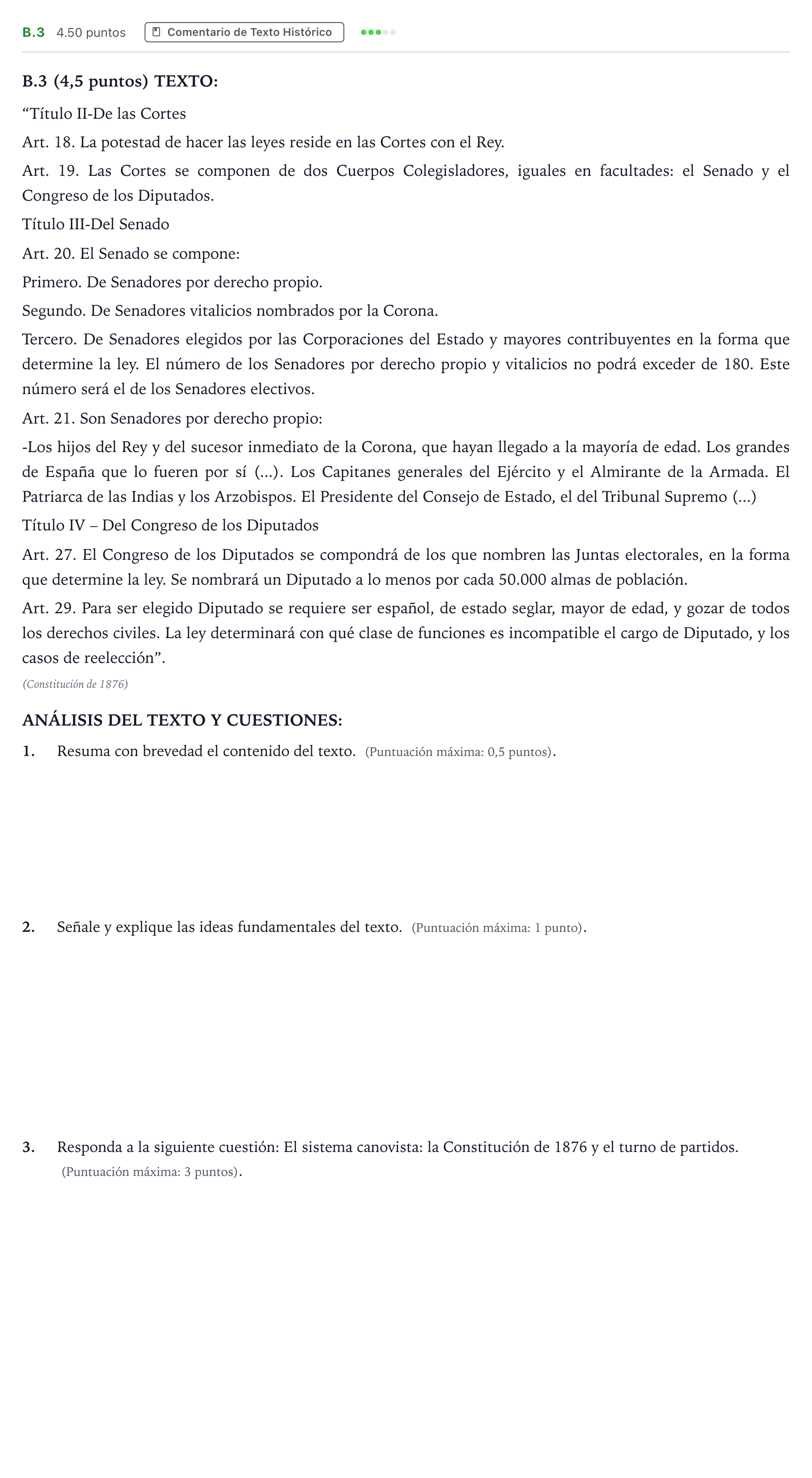Enunciado: Ejercicio B.3 · Historia de España PAU Madrid Extraordinaria 2024