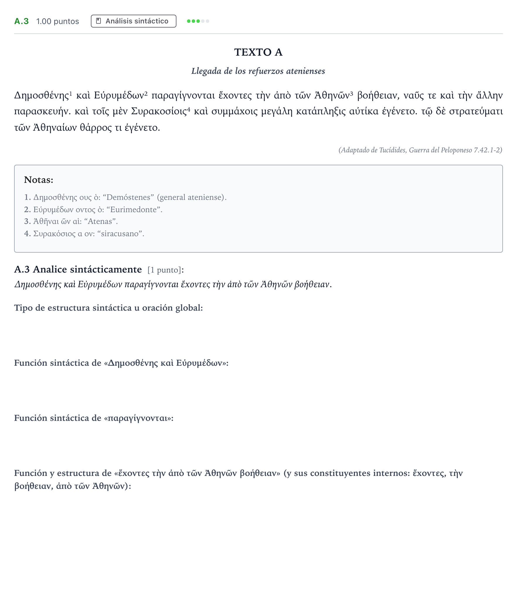 Enunciado: Ejercicio A.3 · Griego II PAU Madrid Ordinaria 2024