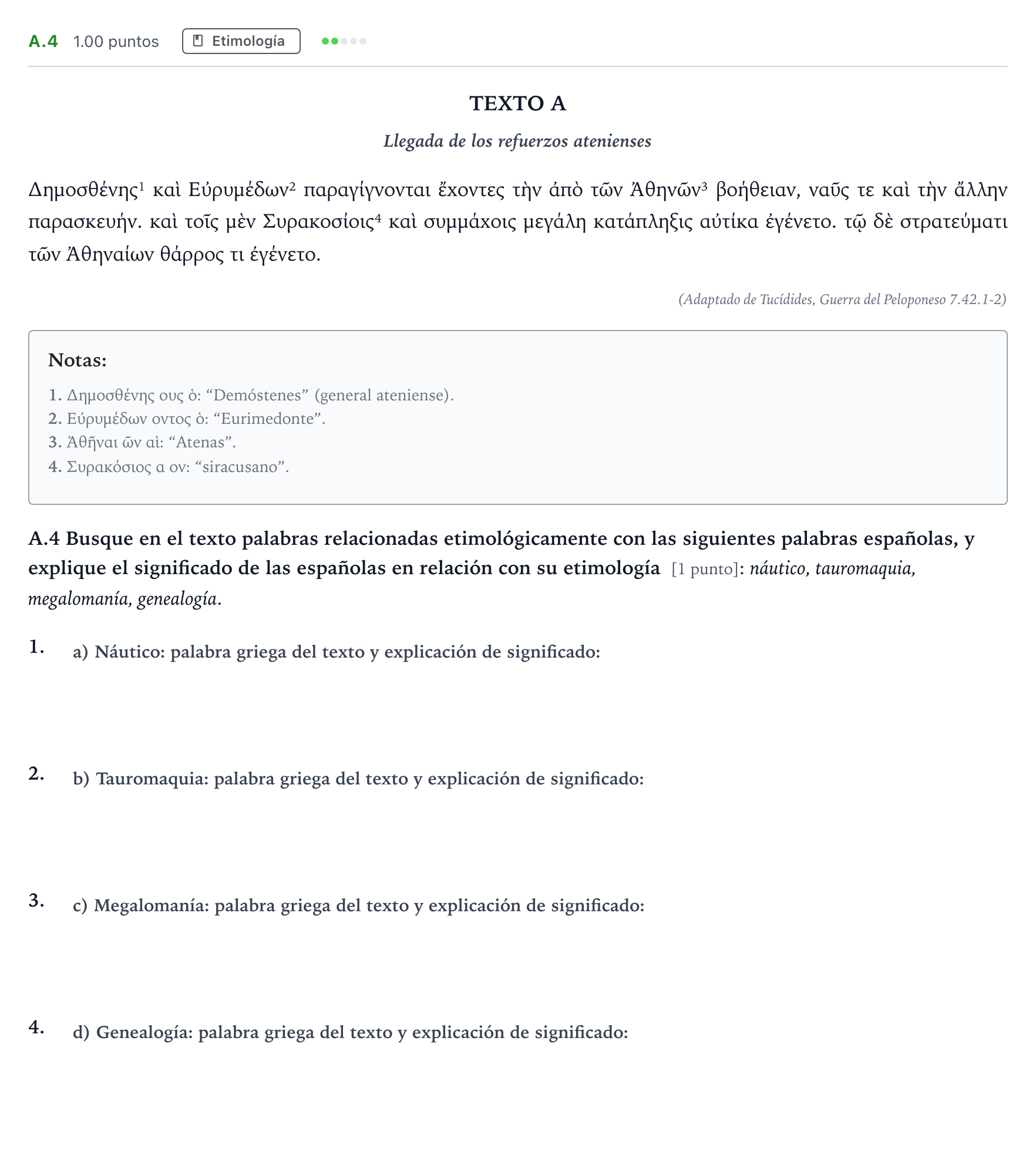 Enunciado: Ejercicio A.4 · Griego II PAU Madrid Ordinaria 2024