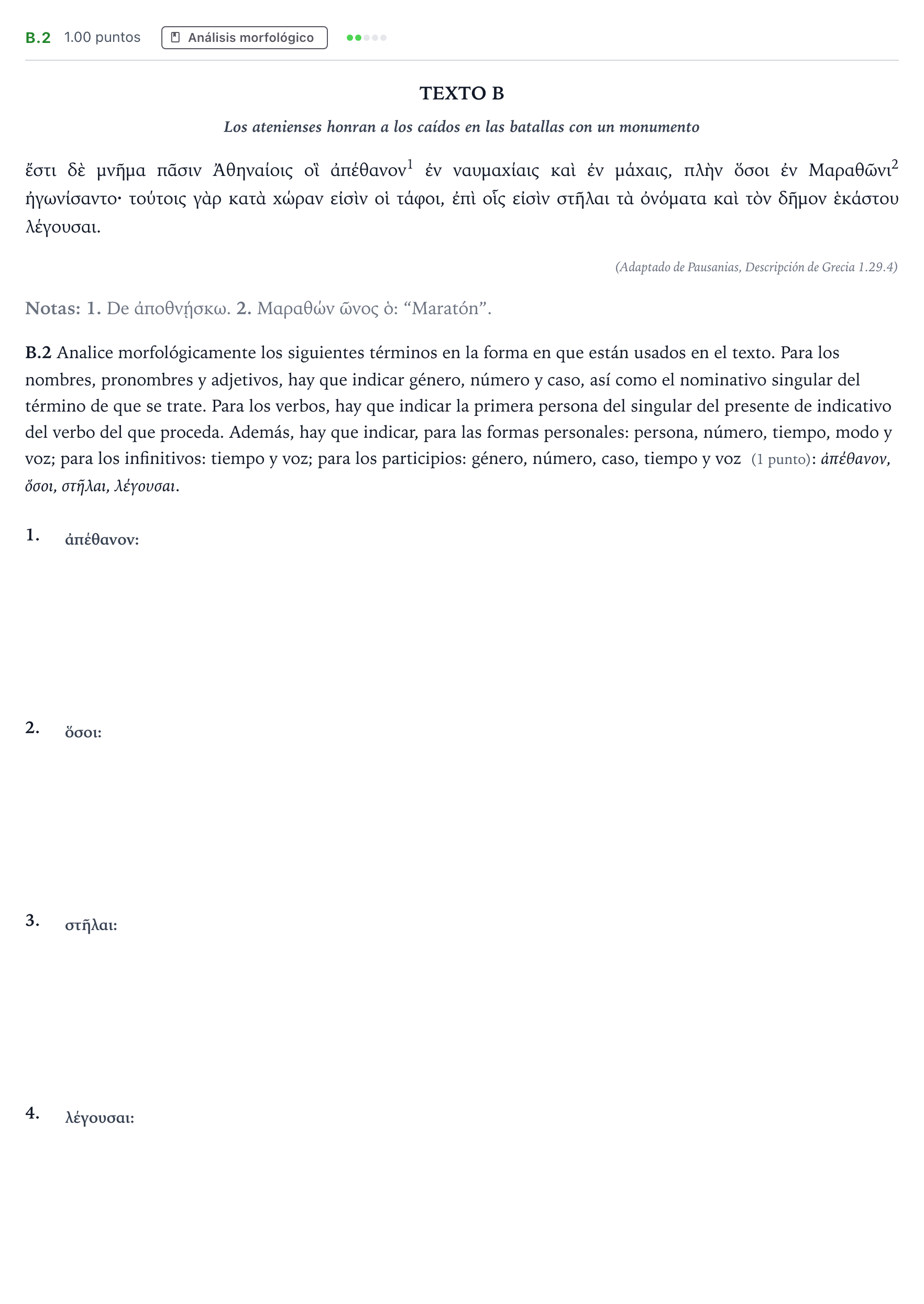 Enunciado: Ejercicio B.2 · Griego II PAU Madrid Ordinaria 2024