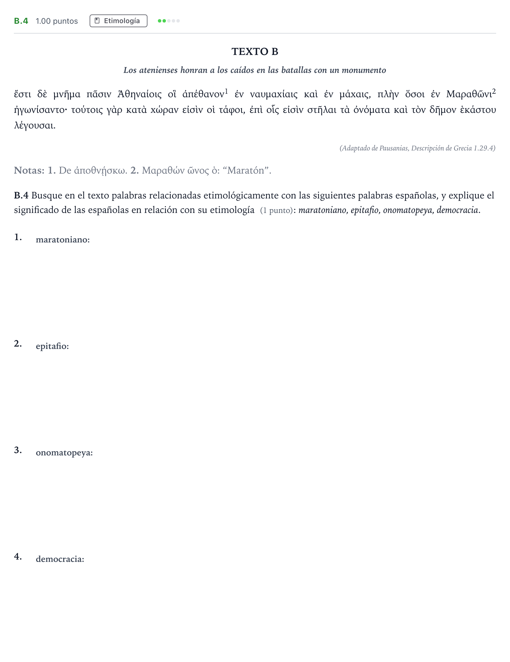 Enunciado: Ejercicio B.4 · Griego II PAU Madrid Ordinaria 2024
