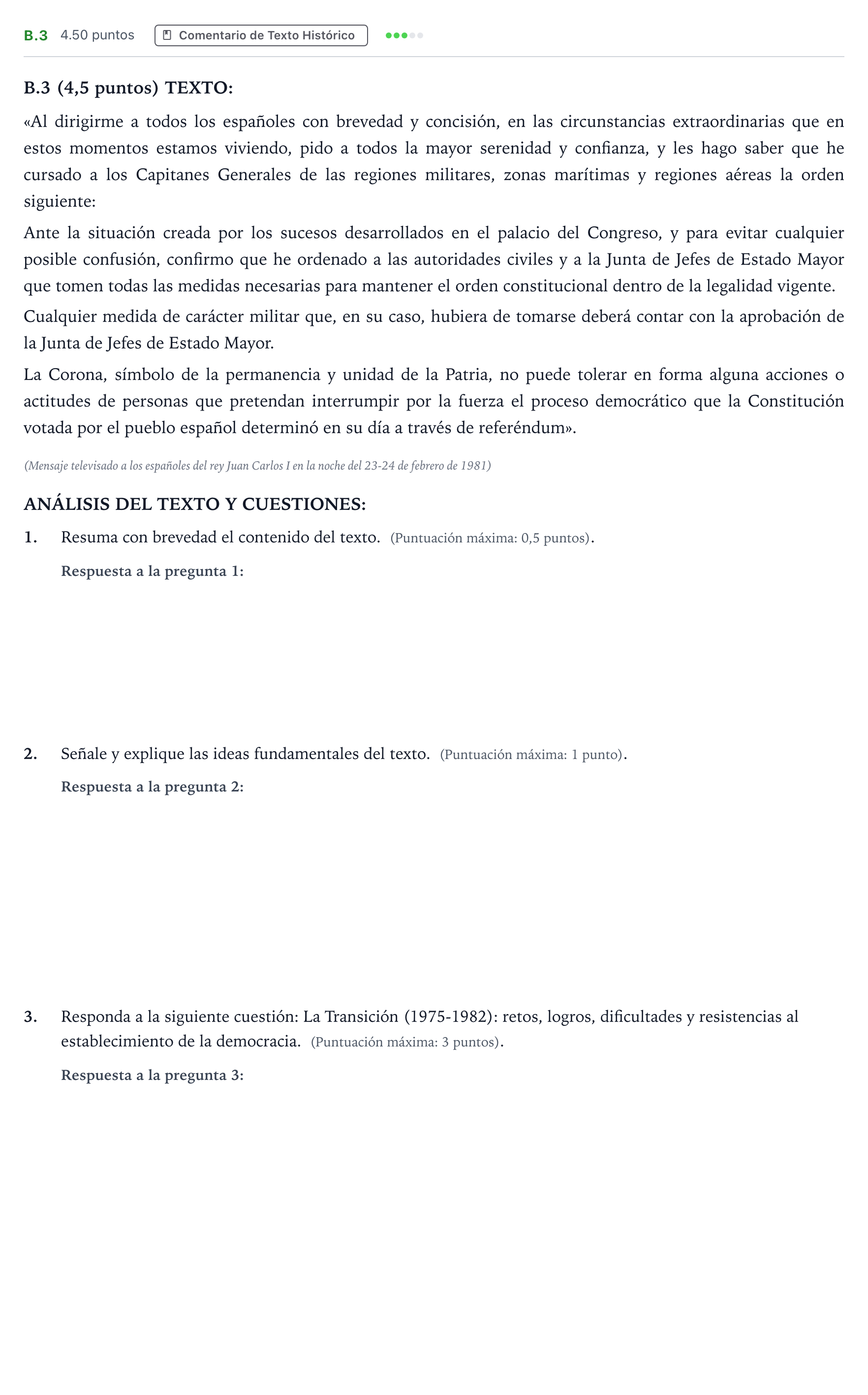Enunciado: Ejercicio B.3 · Historia de España PAU Madrid Extraordinaria Coincidencias 2024