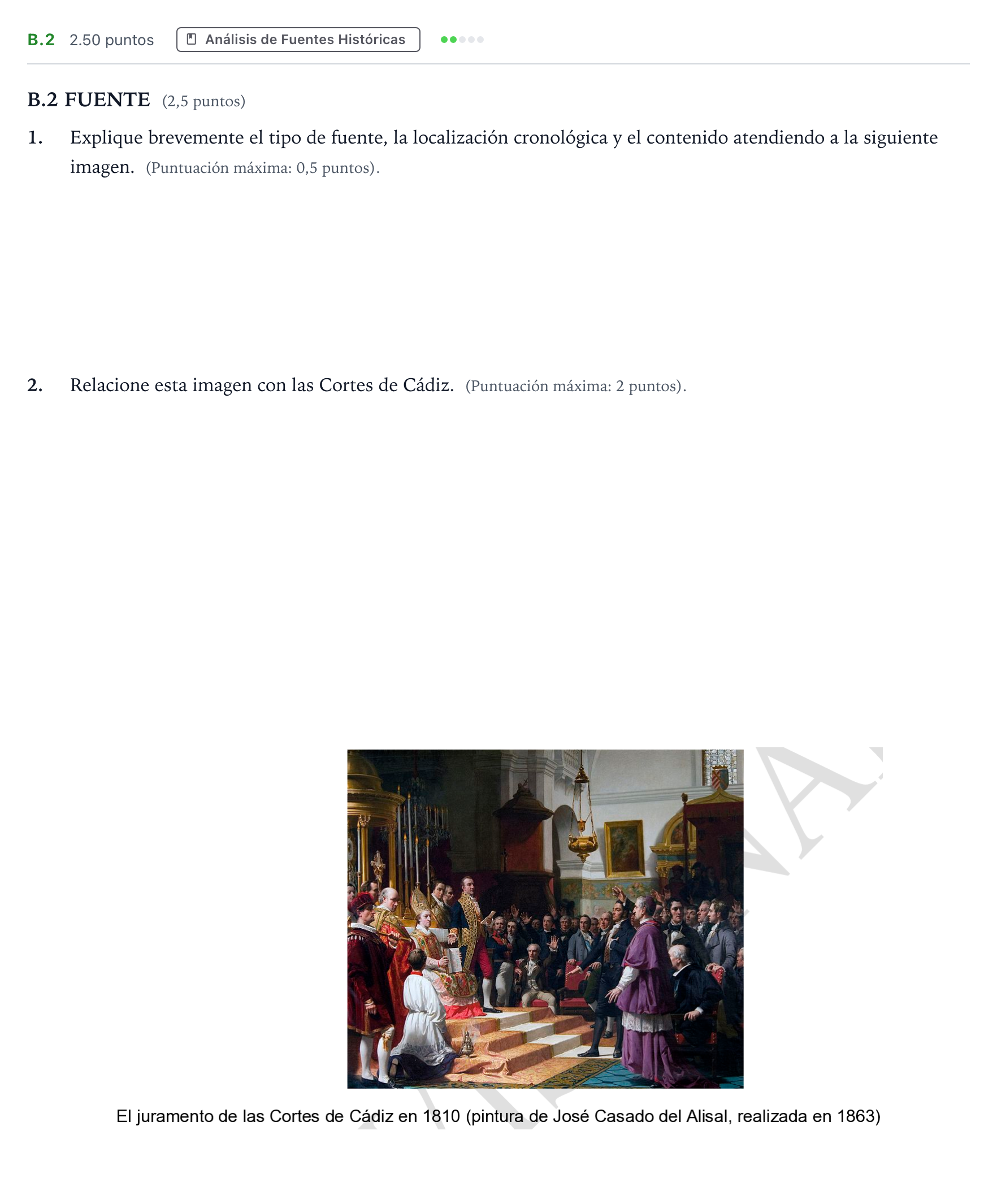 Enunciado: Ejercicio B.2 · Historia de España PAU Madrid Modelo 2024