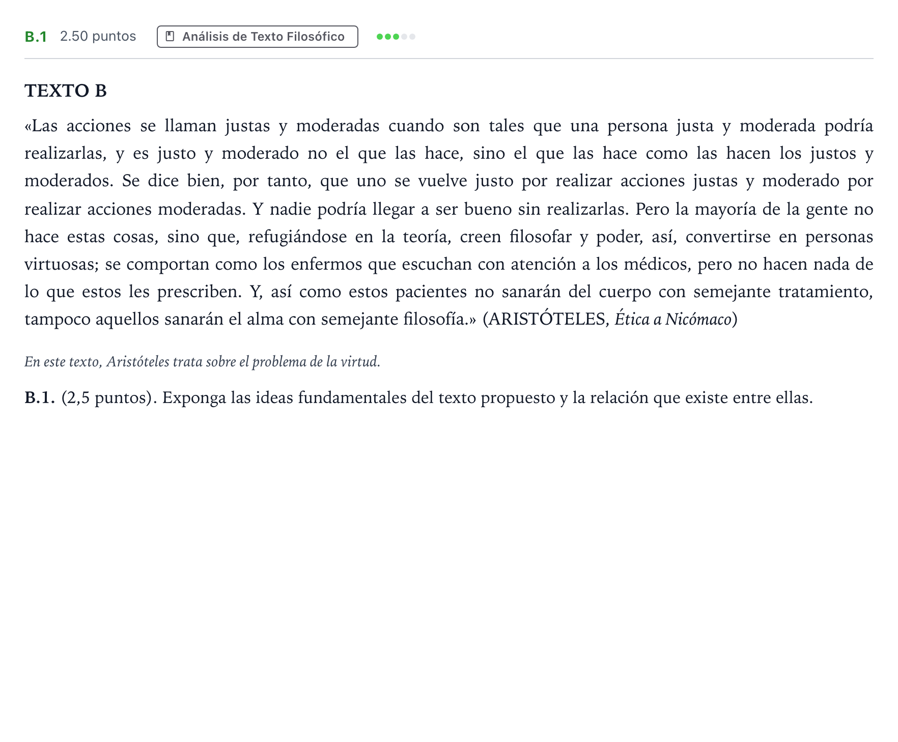 Enunciado: Ejercicio B.1 · Historia de la Filosofía PAU Madrid Extraordinaria 2024
