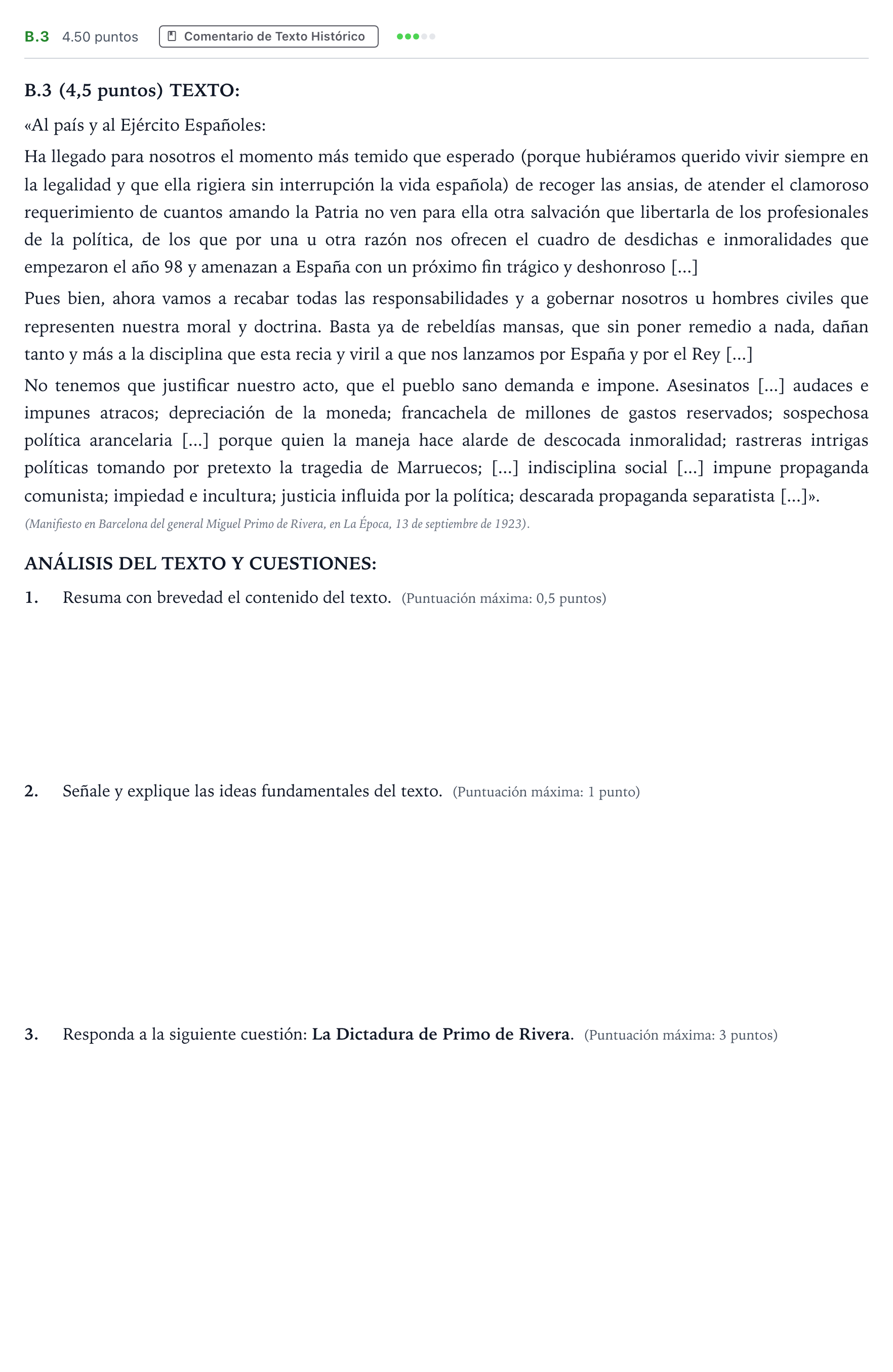 Enunciado: Ejercicio B.3 · Historia de España PAU Madrid Ordinaria Coincidencias 2024