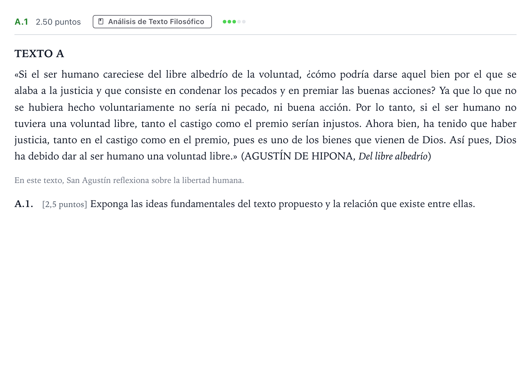 Enunciado: Ejercicio A.1 · Historia de la Filosofía PAU Madrid Extraordinaria Coincidencias 2024