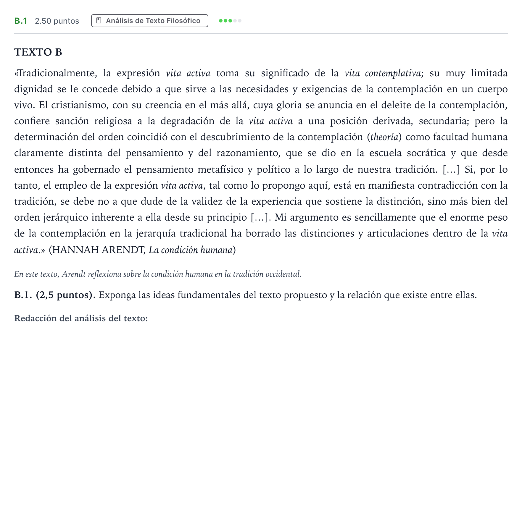 Enunciado: Ejercicio B.1 · Historia de la Filosofía PAU Madrid Extraordinaria Coincidencias 2024