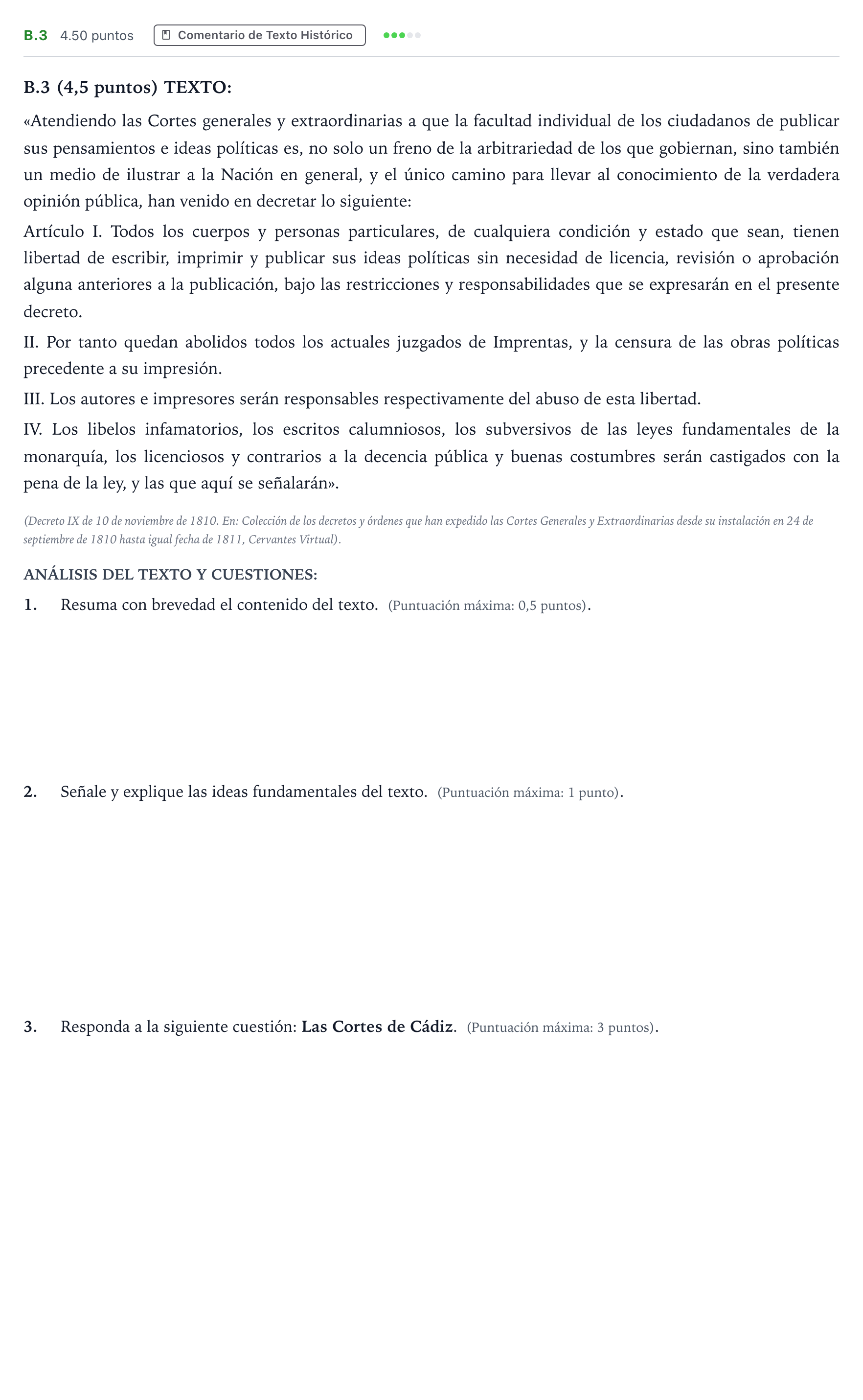 Enunciado: Ejercicio B.3 · Historia de España PAU Madrid Ordinaria Lunes 2024