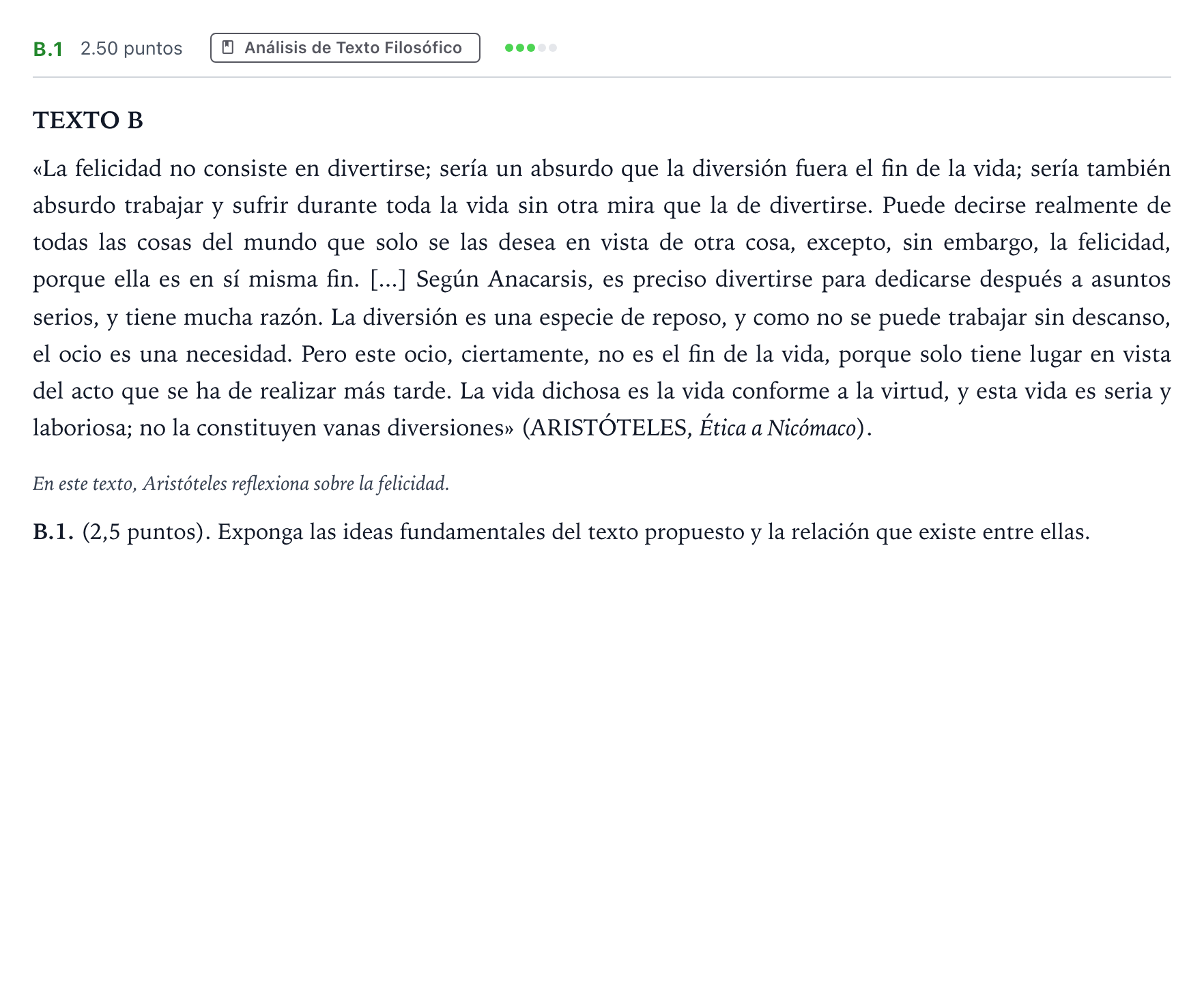 Enunciado: Ejercicio B.1 · Historia de la Filosofía PAU Madrid Modelo 2024